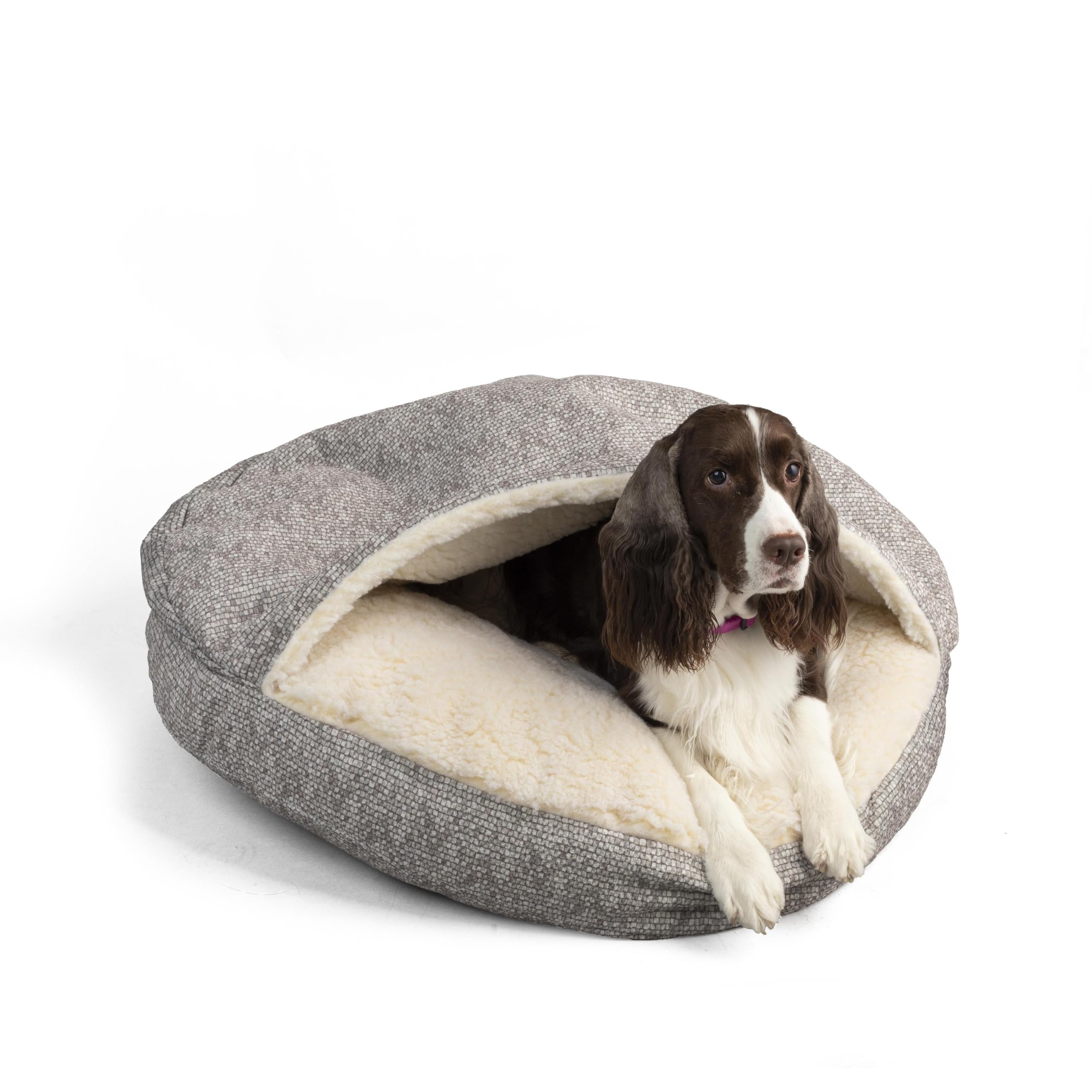 Snoozer Cozy Cave Dog Bed - Indoor Dog Bed with Cover Cave, Covered Calming Burrow for Small Sized Pets with Blanket Attached, Enclosed, Removable Washable Cover - Small, Navy