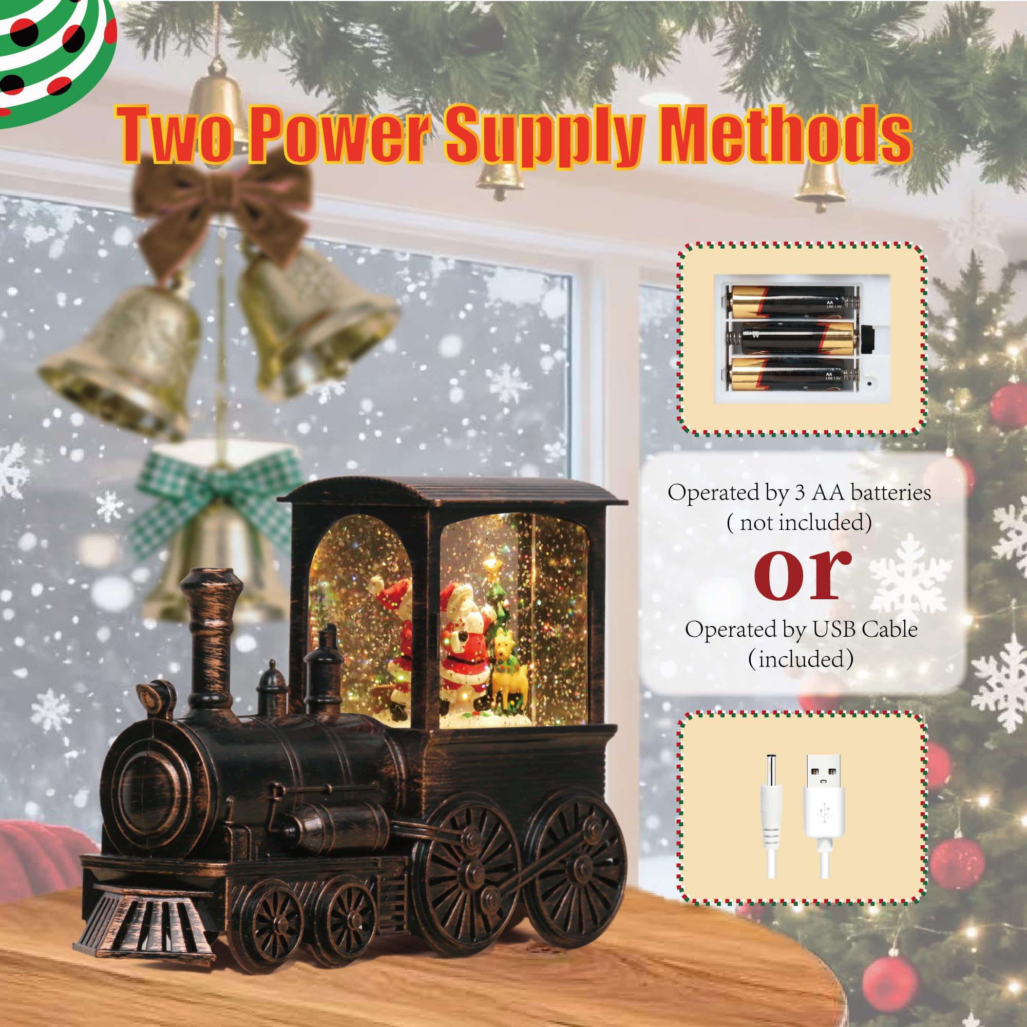 Christmas Snow Globes Vintage Train Santa Claus Snow Globe with Glitter Spinning Water Lantern and 8 Songs, Auto 6H Timer Christmas Globe for Christmas Home Decor Holiday Party Gifts