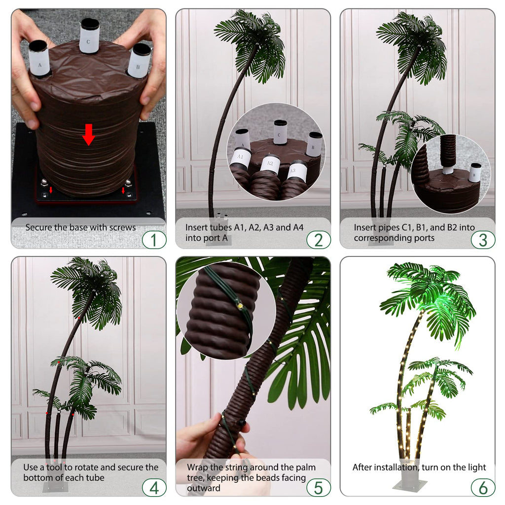 OUSHENG Lighted Palm Tree Bar Outdoor Christmas Decorations Decor, Light Up LED Artificial Fake Faux Trees Lights for Outside Patio Yard Pool Porch Deck Party Tropical, 6FT