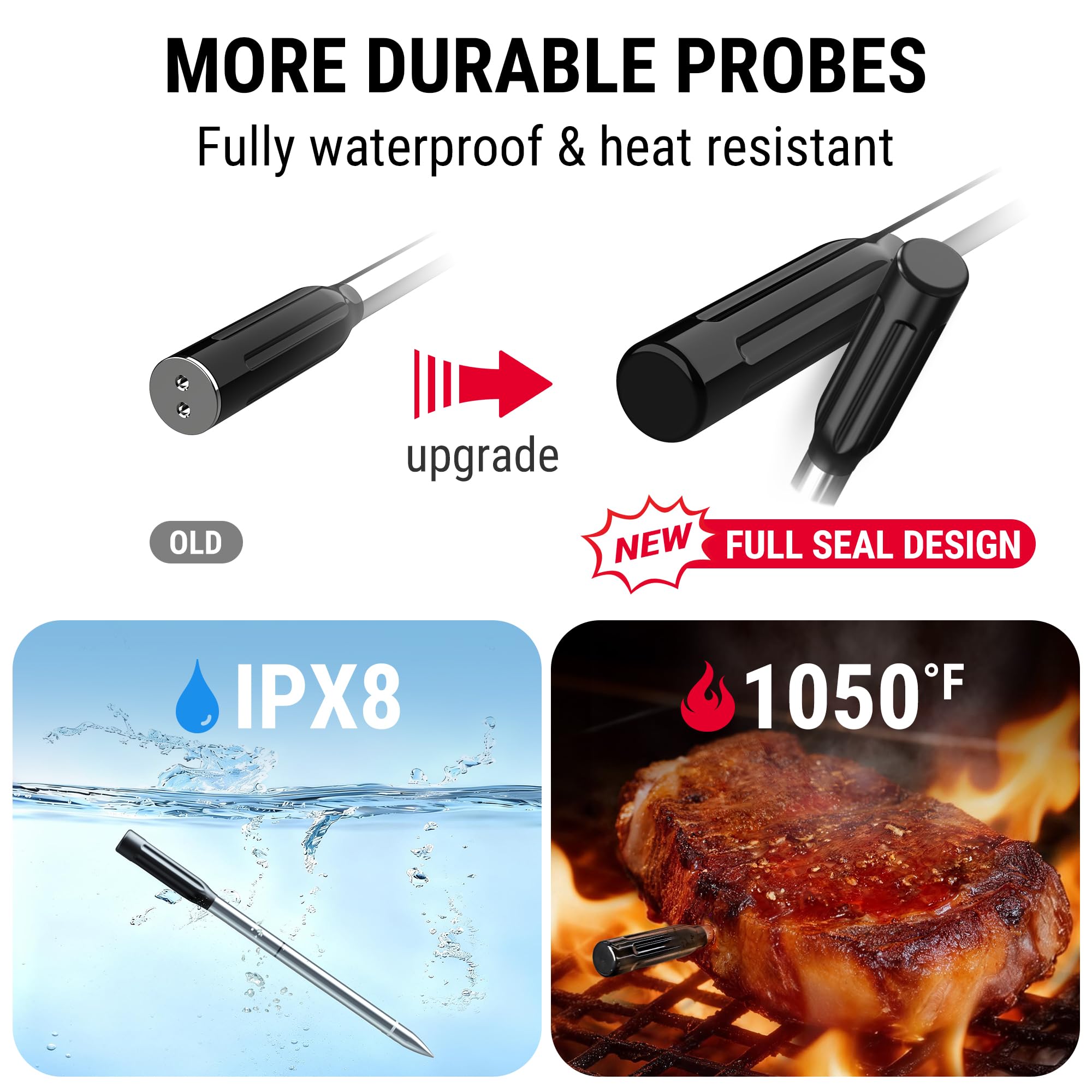 ThermoPro TempSpike 500 ft Wireless Meat Thermometer Digital, Bluetooth Meat Thermometer Wrieless for Beef Lamb Chicken Turkey, Smoker Acccessories for Rotisserie Sous Vide BBQ Oven Air Fryer