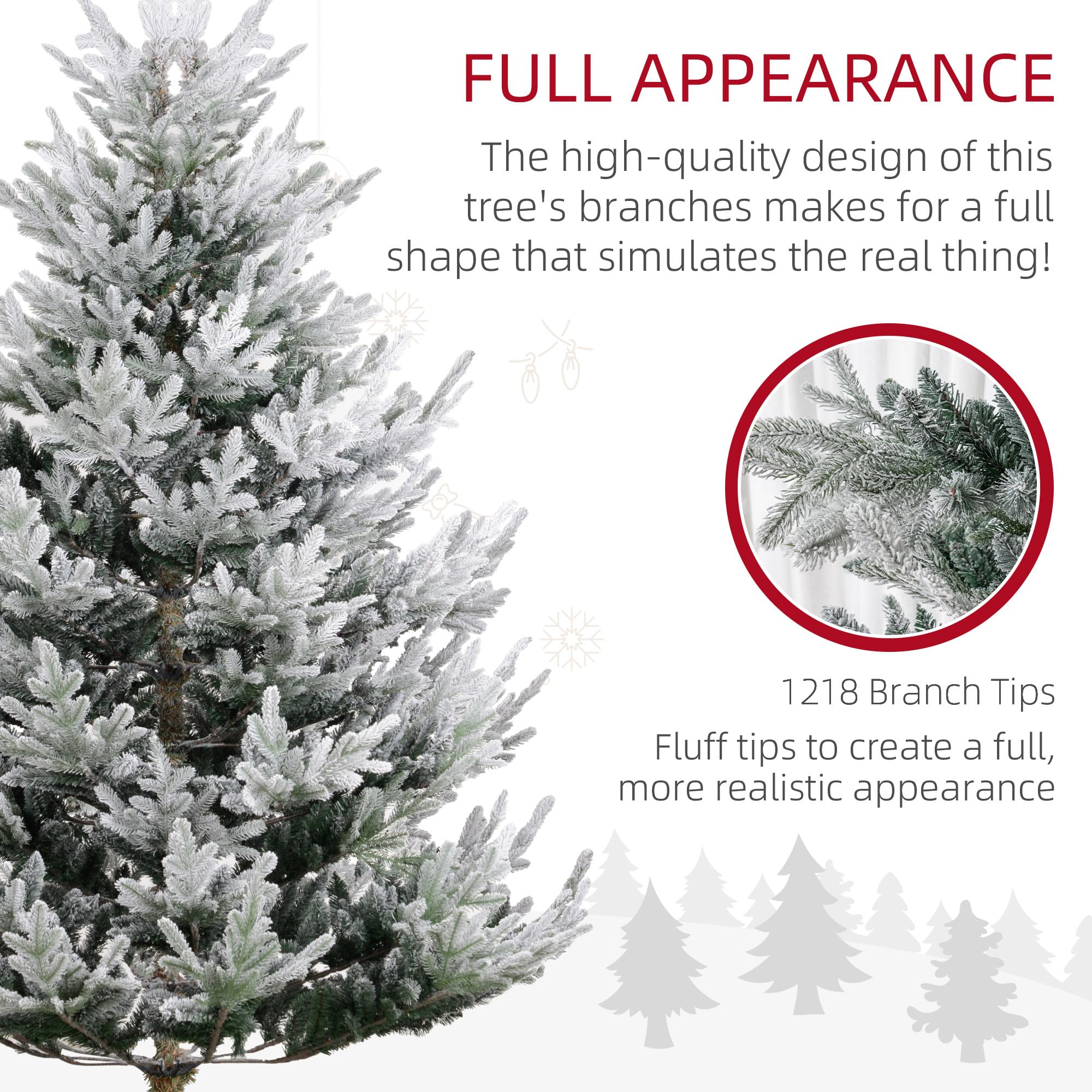 HOMCOM 7.5 Foot Artificial Christmas Tree, Nordic Pine Hinged Xmas Tree with 1218 Realistic Branches, Wide Steel Base, Auto Open, Green