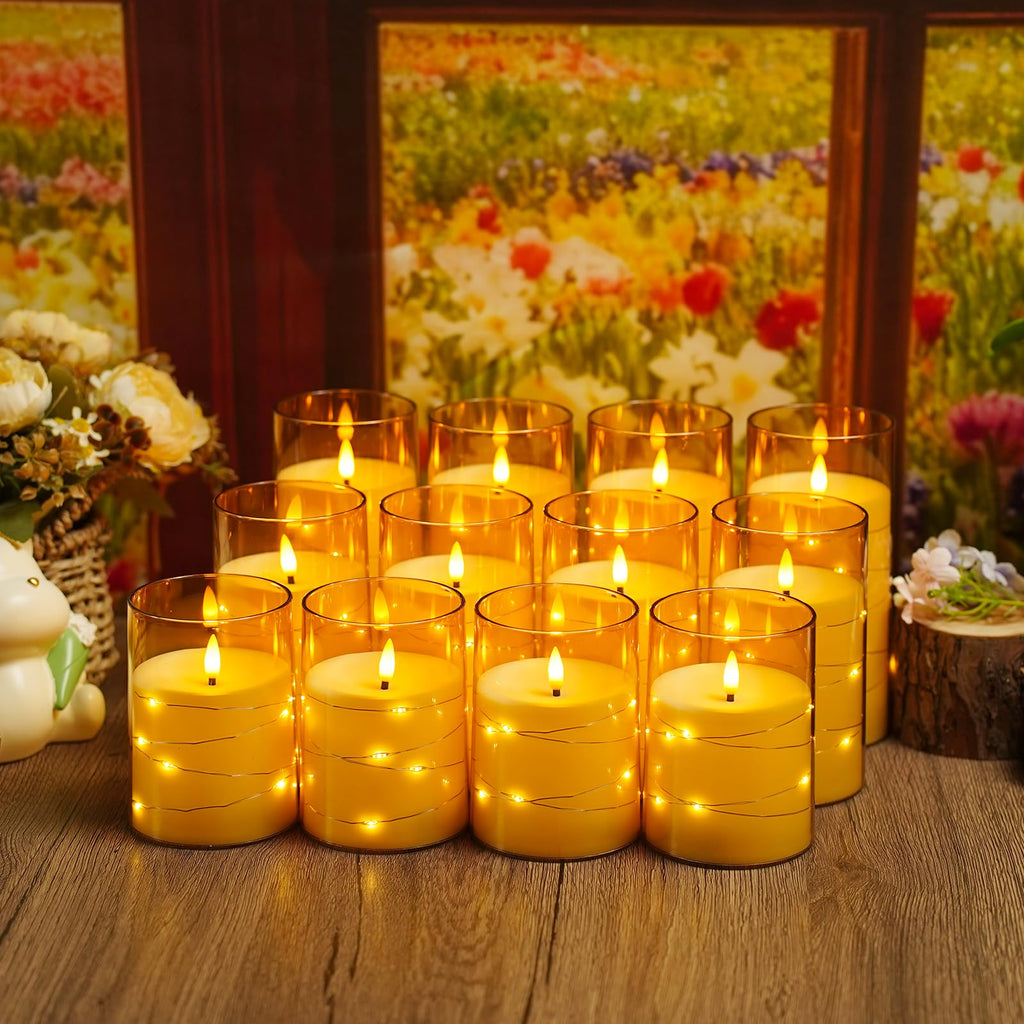 kakoya Flameless LED Candles with Timer 5 Pc Flickering Flameless Candles for Romantic Ambiance and Home Decoration Stable Acrylic Shell,with Embedded Star String，Battery Operated Candles（Red）