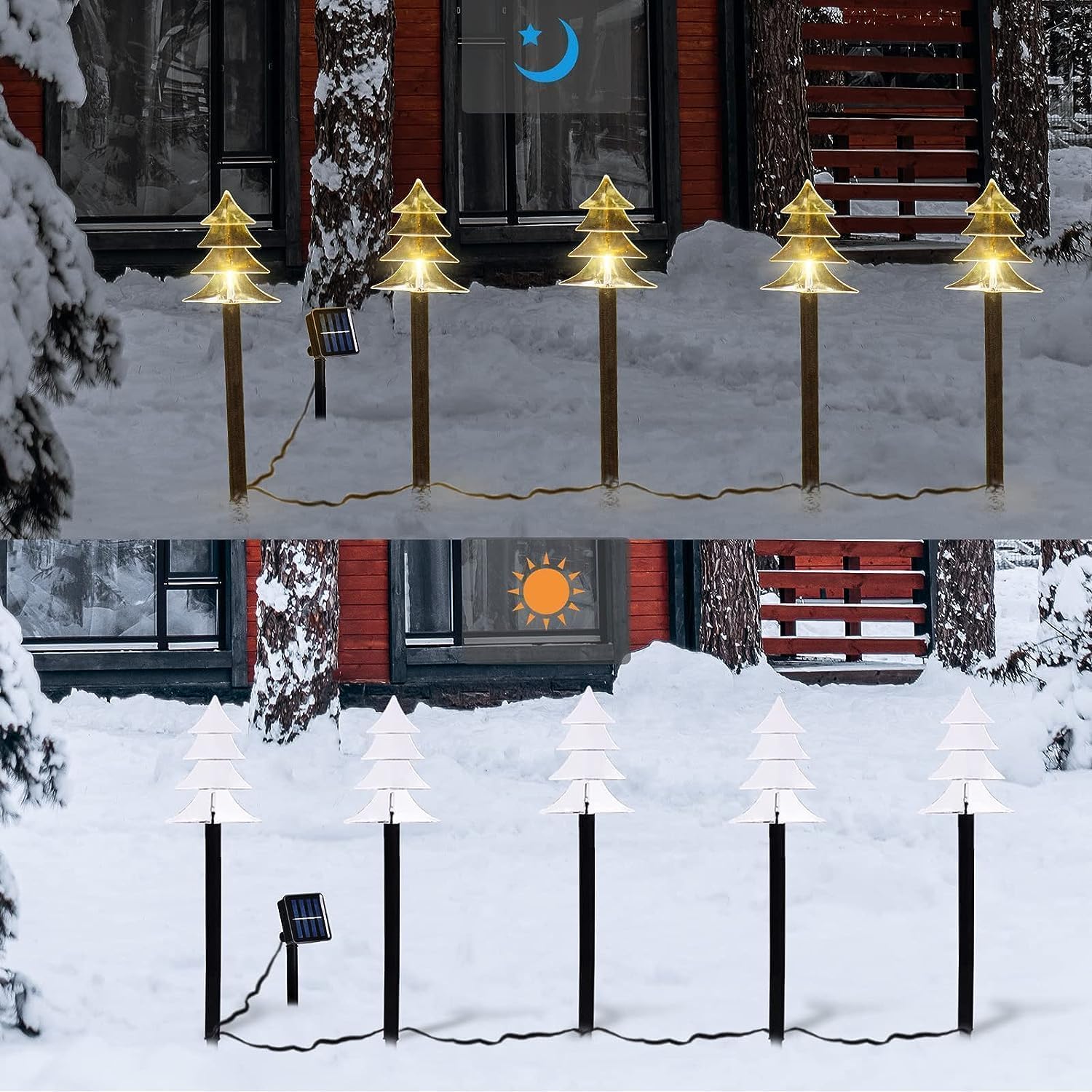 Outdoor Christmas Decorations, Solar Christmas Pathway Lights, Set of 5 Waterproof Landscape LED Lights for Yard Lawn Patio Walkway Decor