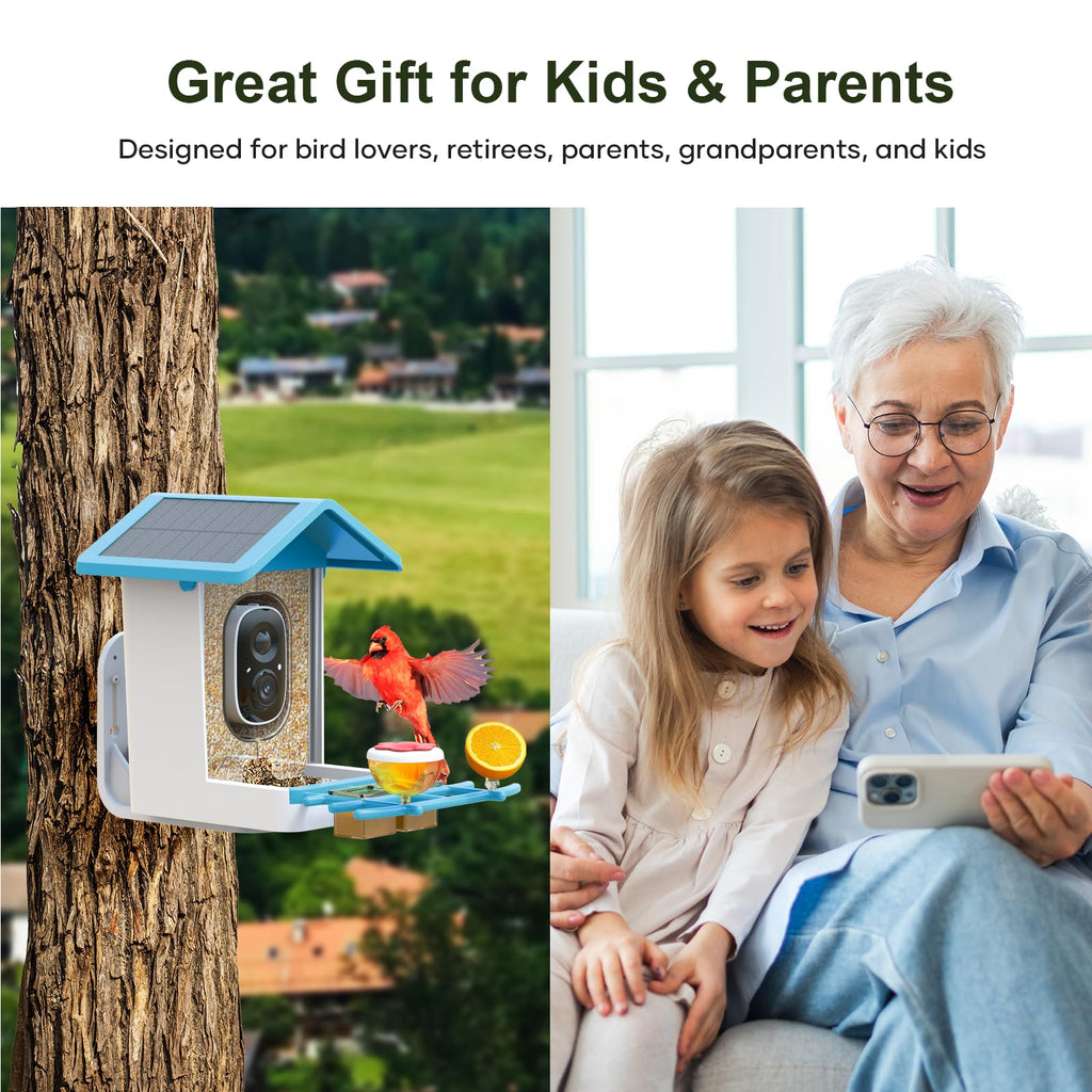 Smart Bird Feeder with Camera: Solar Powered Birdhouse with AI Recognition, Wireless Bird House with Camera for Outdoor, Unique Birthday Gifts for Mom Dad
