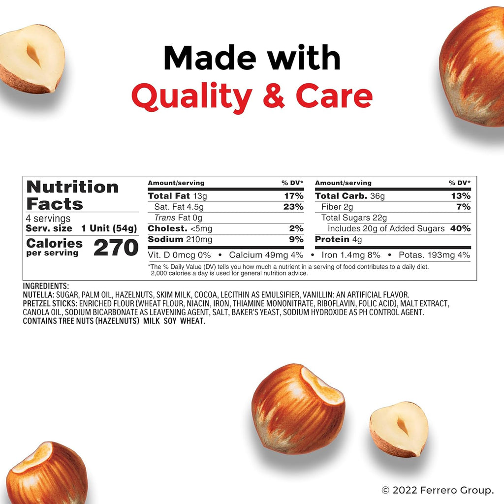 Nutella & GO! Chocolate Hazelnut Spread with Cocoa + Pretzel Sticks, 24 Snack Packs, 1.9 oz Each