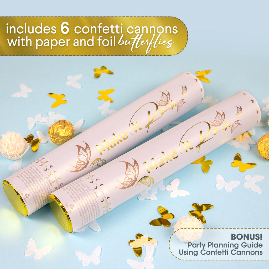 PrimePure Confetti Cannon Party Poppers - Gold Star Confetti Poppers - 2 Pack - Make It Rain Gold Glitter Stars Party Cannons Pop Gun for Birthday, Wedding, Graduation, Celebration, Events, Pranks