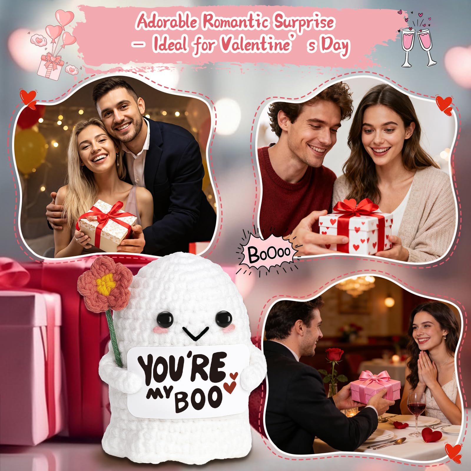 You're My Boo Crochet Ghost - Anniversary Love Birthday Gifts for Women Men Her Him Boyfriend Girlfriend, Fathers Day Card for Husband from Wife - Holiday Stuffers for Halloween Valentine Christmas