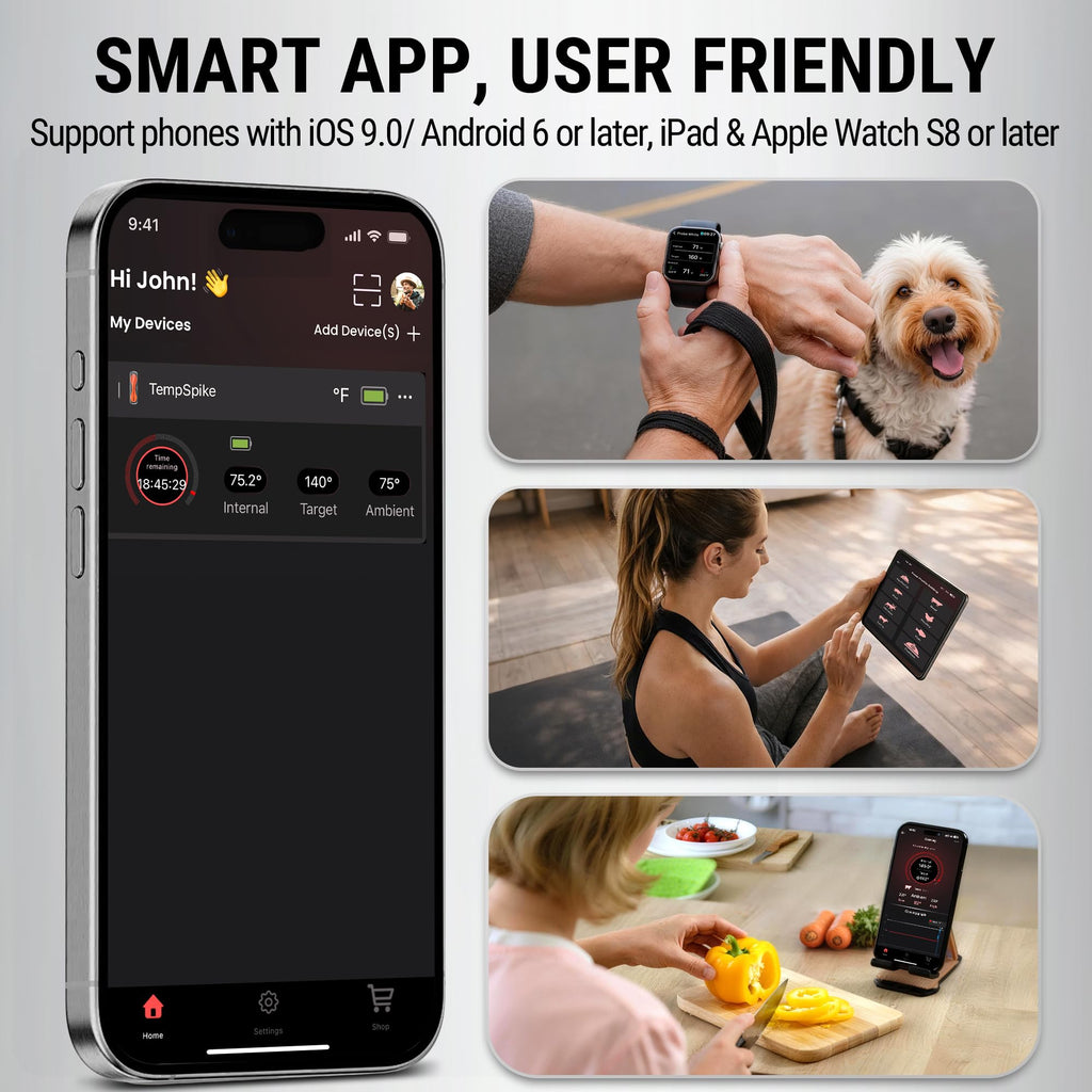 ThermoPro TempSpike 500 ft Wireless Meat Thermometer Digital, Bluetooth Meat Thermometer Wrieless for Beef Lamb Chicken Turkey, Smoker Acccessories for Rotisserie Sous Vide BBQ Oven Air Fryer