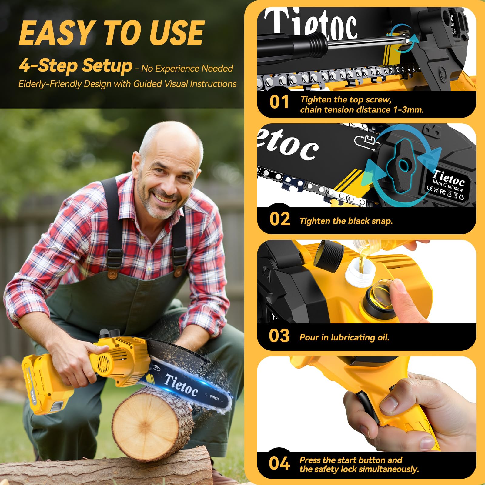 Tietoc Chainsaw 6 Inch Mini Electric Chainsaw Cordless Battery Powered, Hand Held Saw for Wood/Trees Trimming, Tools for Household and Garden, Chain Saw Gift for Men Dad Husband Fathers Gardener 2026