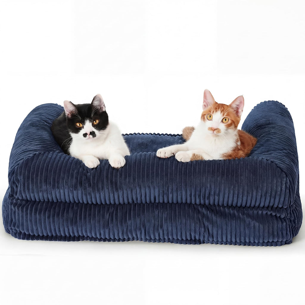FUKUMARU Dog Couch Bed, Corduroy Cozy Cat Bed for Indoor Cats with Washable Cover, 28in Waterproof Orthopedic Dog Beds Sofa for Small Dogs and Large Cats, Cute Warm Cotton Pet Sofa, Green