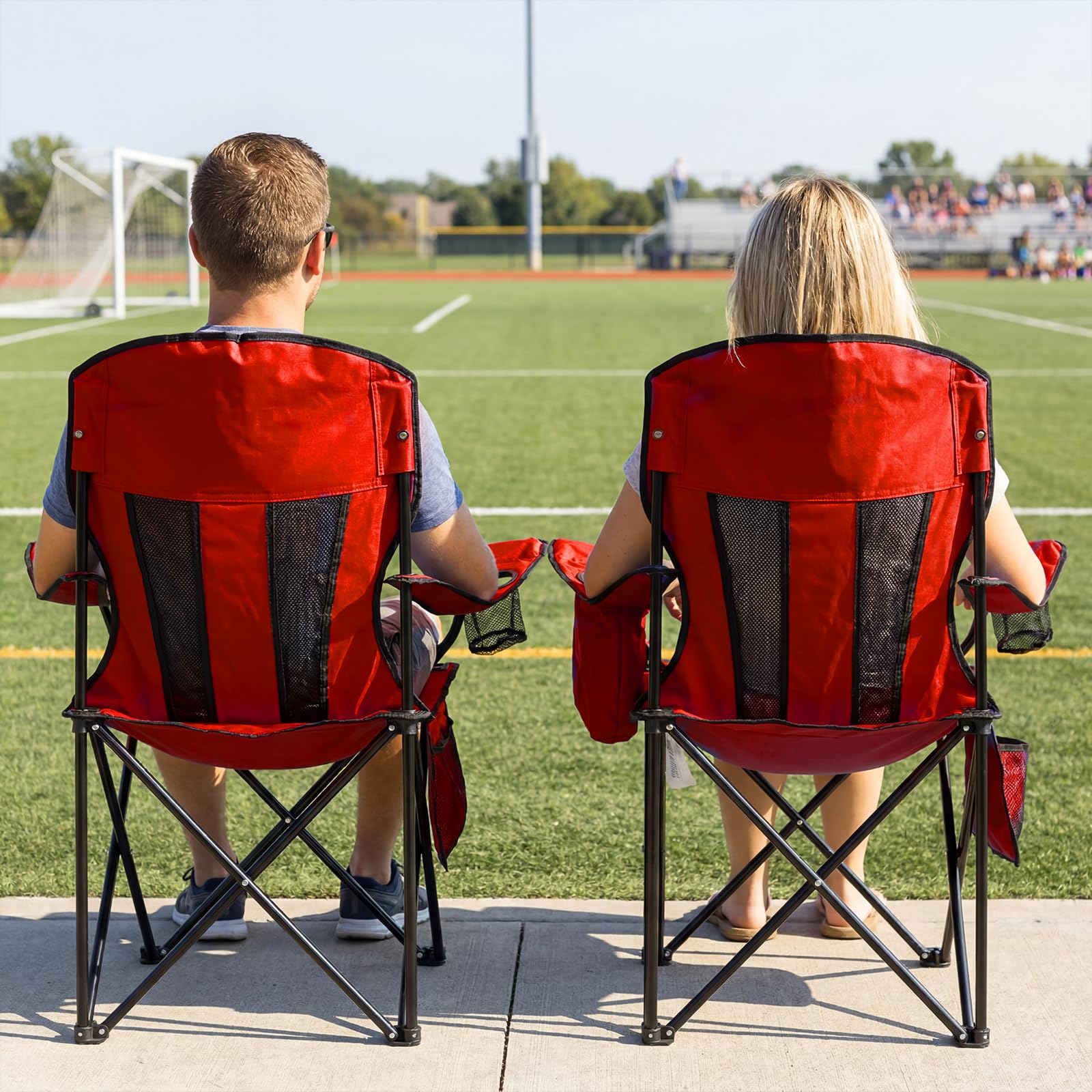Camping Chairs for Adults 2 Pack, Folding Chair with 4-Can Cooler Bag & Cup Holder, Portable Heavy Duty Outdoor Chair with Mesh Back for Camping, Beach, Lawn, Fishing, Blue