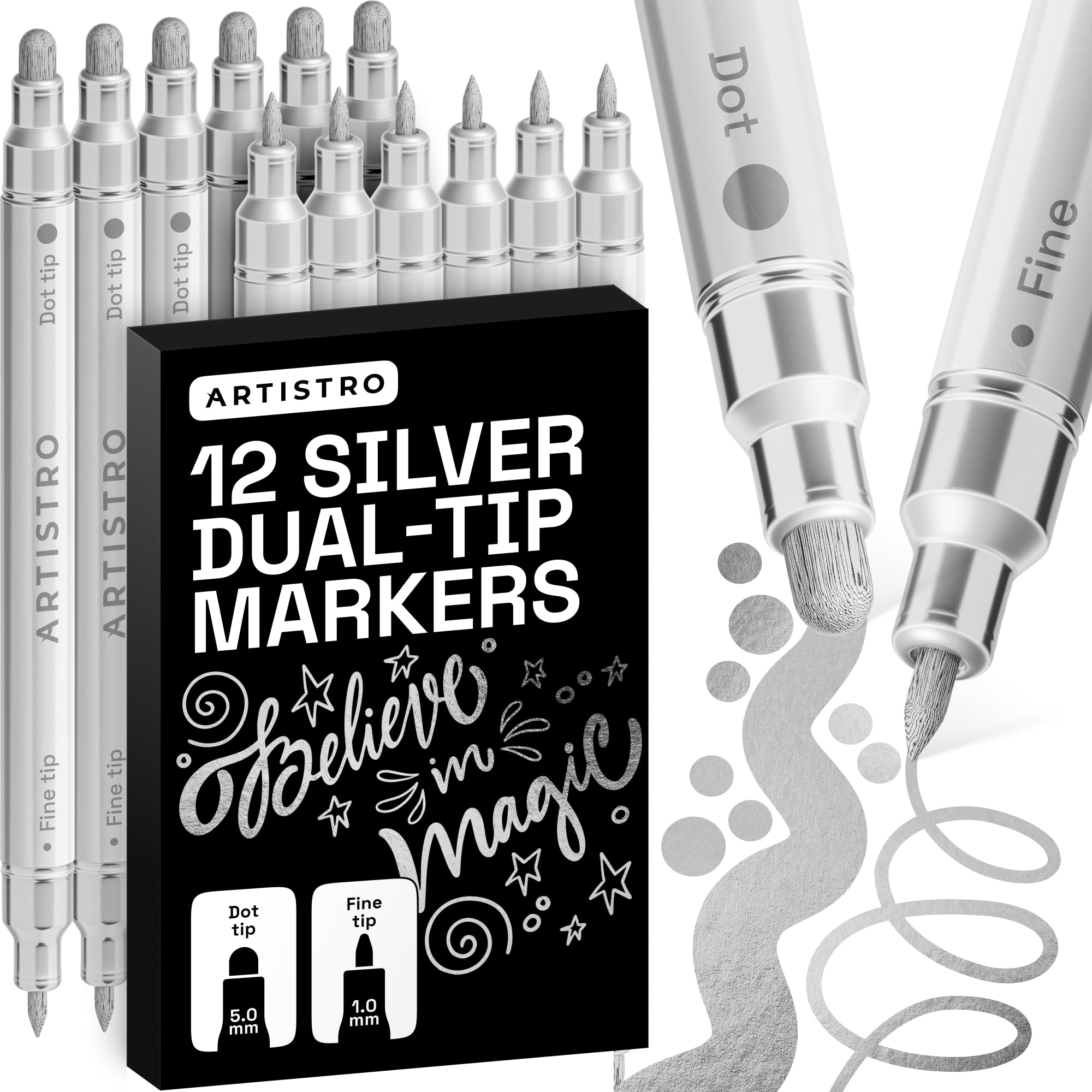 ARTISTRO 36 Dual Tip Pens, Dot & Fine Tips Paint Markers – Paint Pens Set for Fabric, Rock, Glass, Wood, Coloring Books – Arts & Crafts Gift – Classroom Must Haves & School Supplies