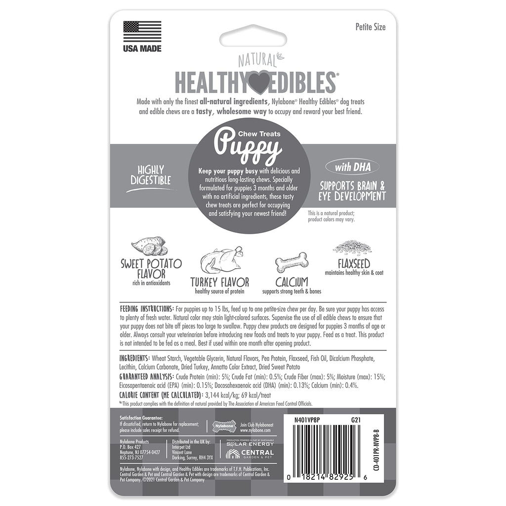 Nylabone Healthy Edibles Natural Puppy Chews Long Lasting Treats for Puppies, Roast Beef/Apple/Bacon Dog Treats, X-Small/Petite (3 Count)