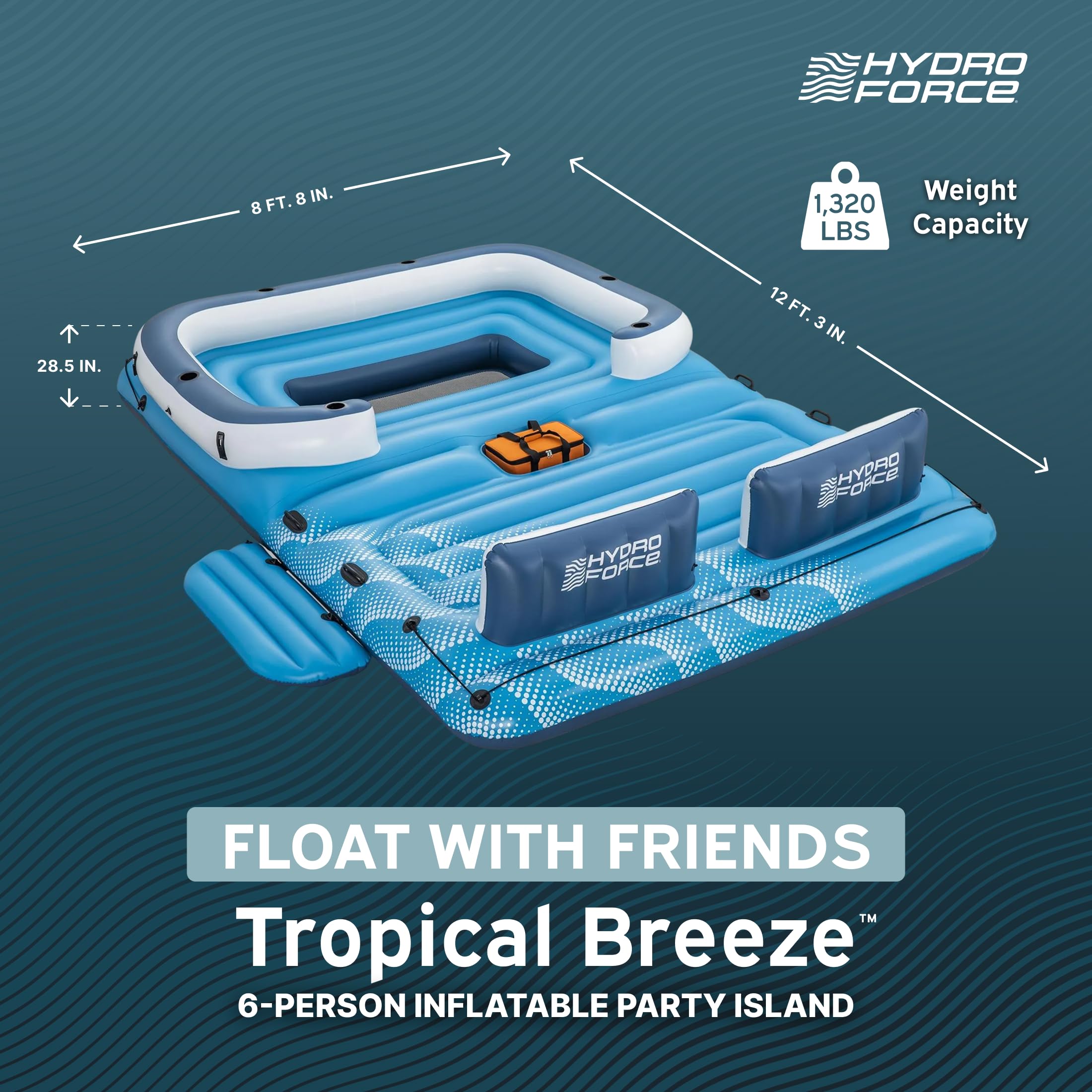 Bestway CoolerZ Tropical Breeze Party Island, Large 6 Person Adult Inflatable Lounger Lake Float