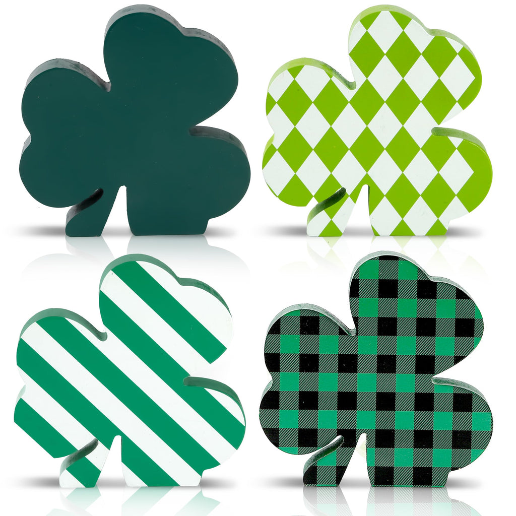 Sggvecsy 4 Pieces St Patrick’s Day Decorations Wooden Sign Tiered Tray Decor with Shamrock Clover Irish Lucky Sign Table Centerpiece Farmhouse Rustic Decoration for Table Home Fireplace Indoor Decor