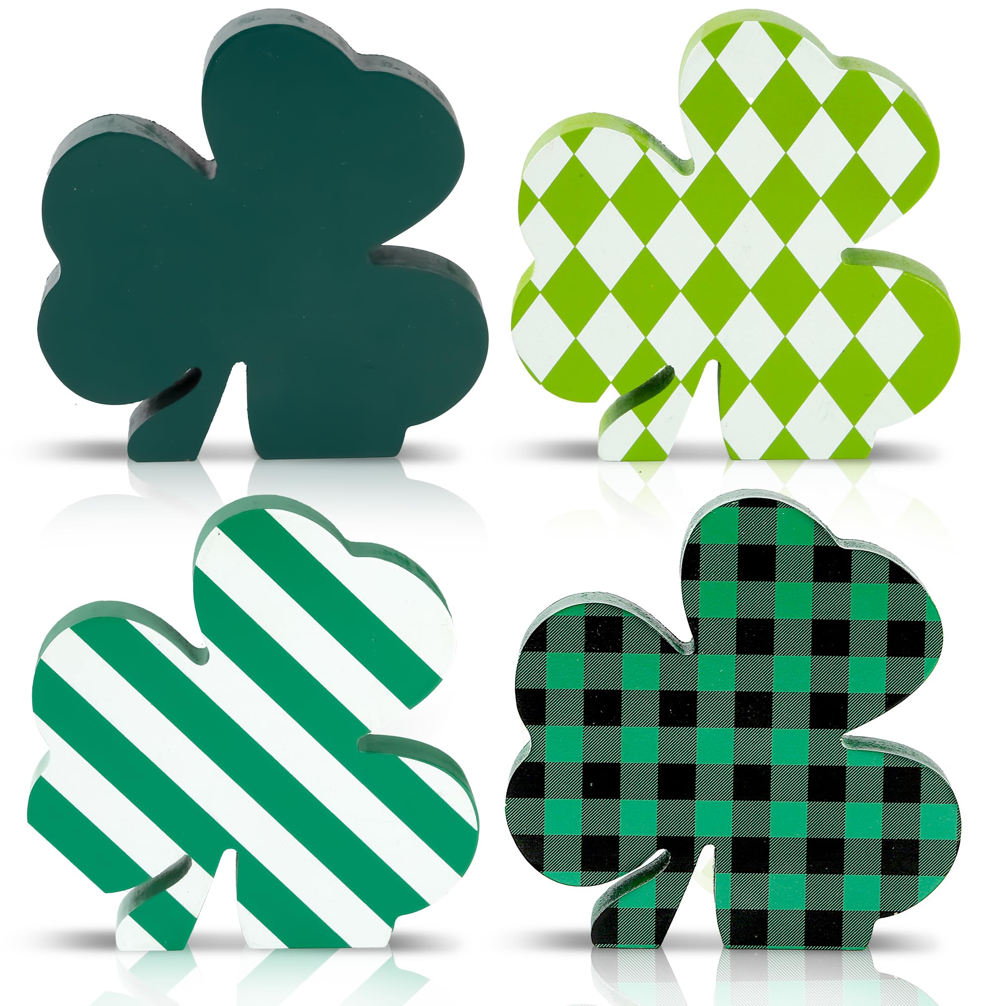 Sggvecsy 4 Pieces St Patrick’s Day Decorations Wooden Sign Tiered Tray Decor with Shamrock Clover Irish Lucky Sign Table Centerpiece Farmhouse Rustic Decoration for Table Home Fireplace Indoor Decor