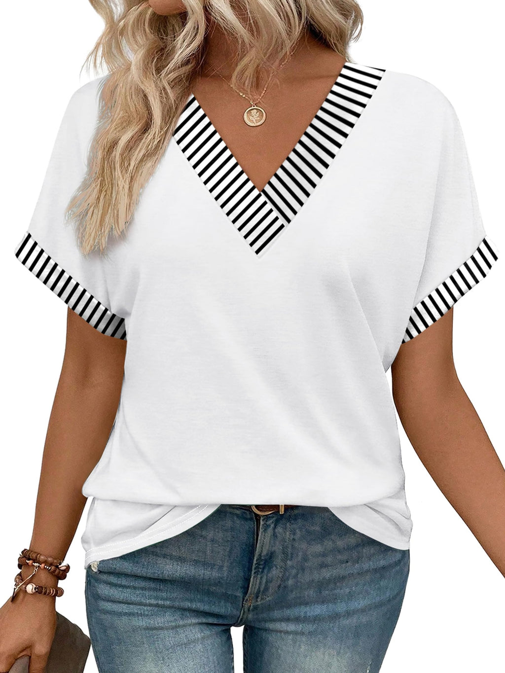 WIHOLL Womens Summer Tops Short Dolman Sleeve Shirts 2026 Fashion V Neck Outfits Clothes