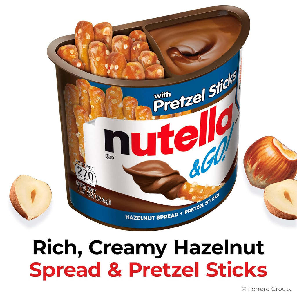 Nutella & GO! Chocolate Hazelnut Spread with Cocoa + Pretzel Sticks, 24 Snack Packs, 1.9 oz Each