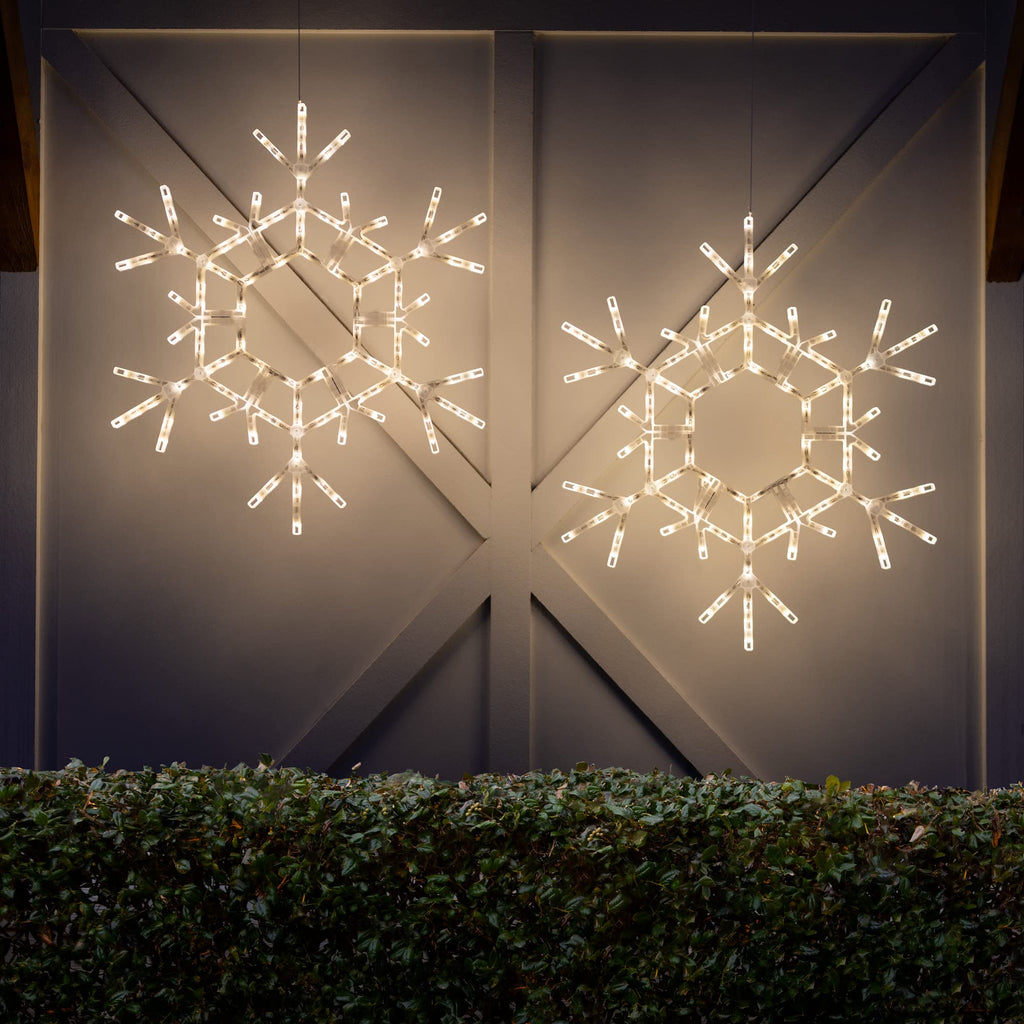 Kringle Traditions Christmas Snowflake Lights Outdoor, 105 LED 36" Folding Warm White Snowflake Hanging Light, Weather-Resistant Christmas Decoration for Yard, Window, Porch, or Eave