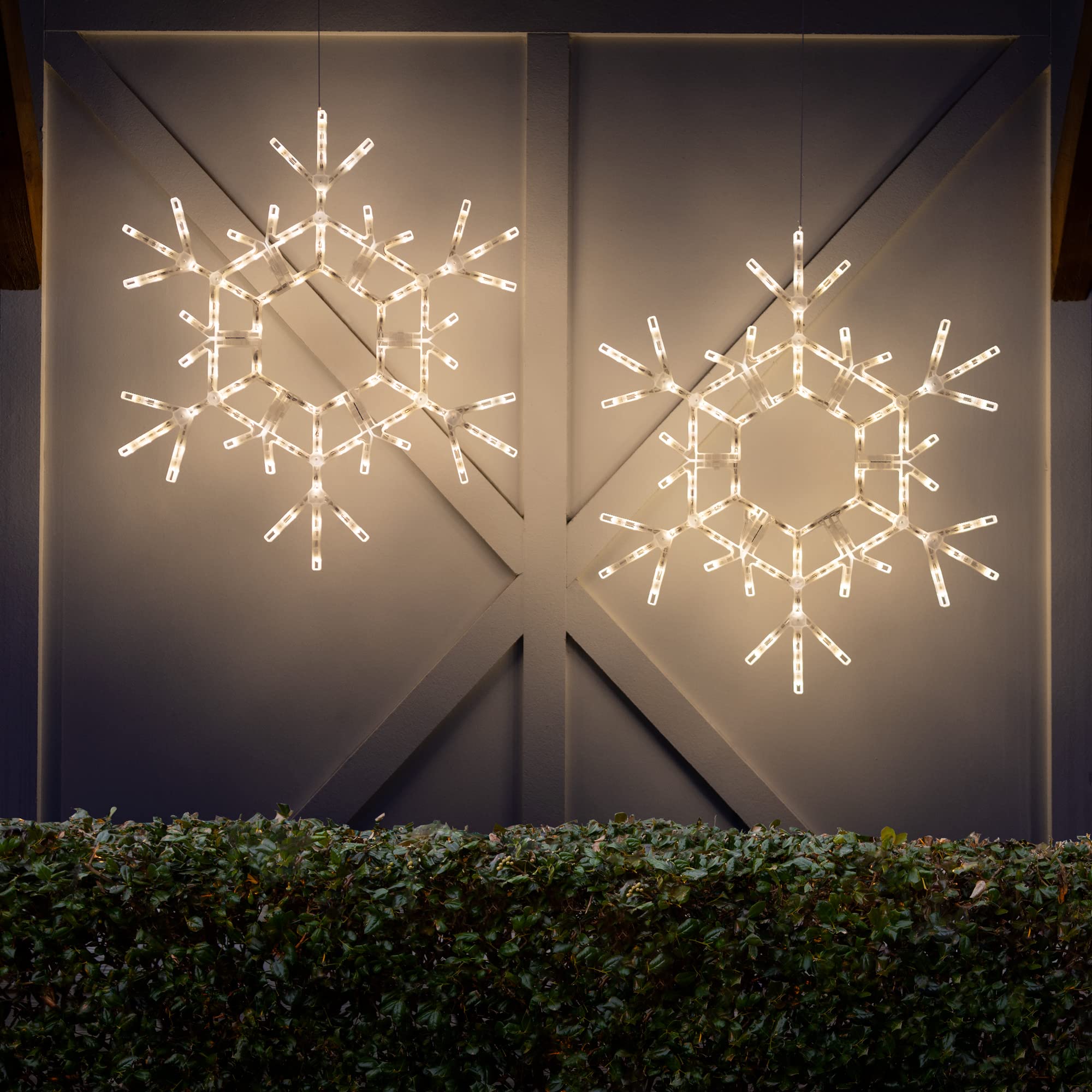 Kringle Traditions Christmas Snowflake Lights Outdoor, 105 LED 36" Folding Warm White Snowflake Hanging Light, Weather-Resistant Christmas Decoration for Yard, Window, Porch, or Eave