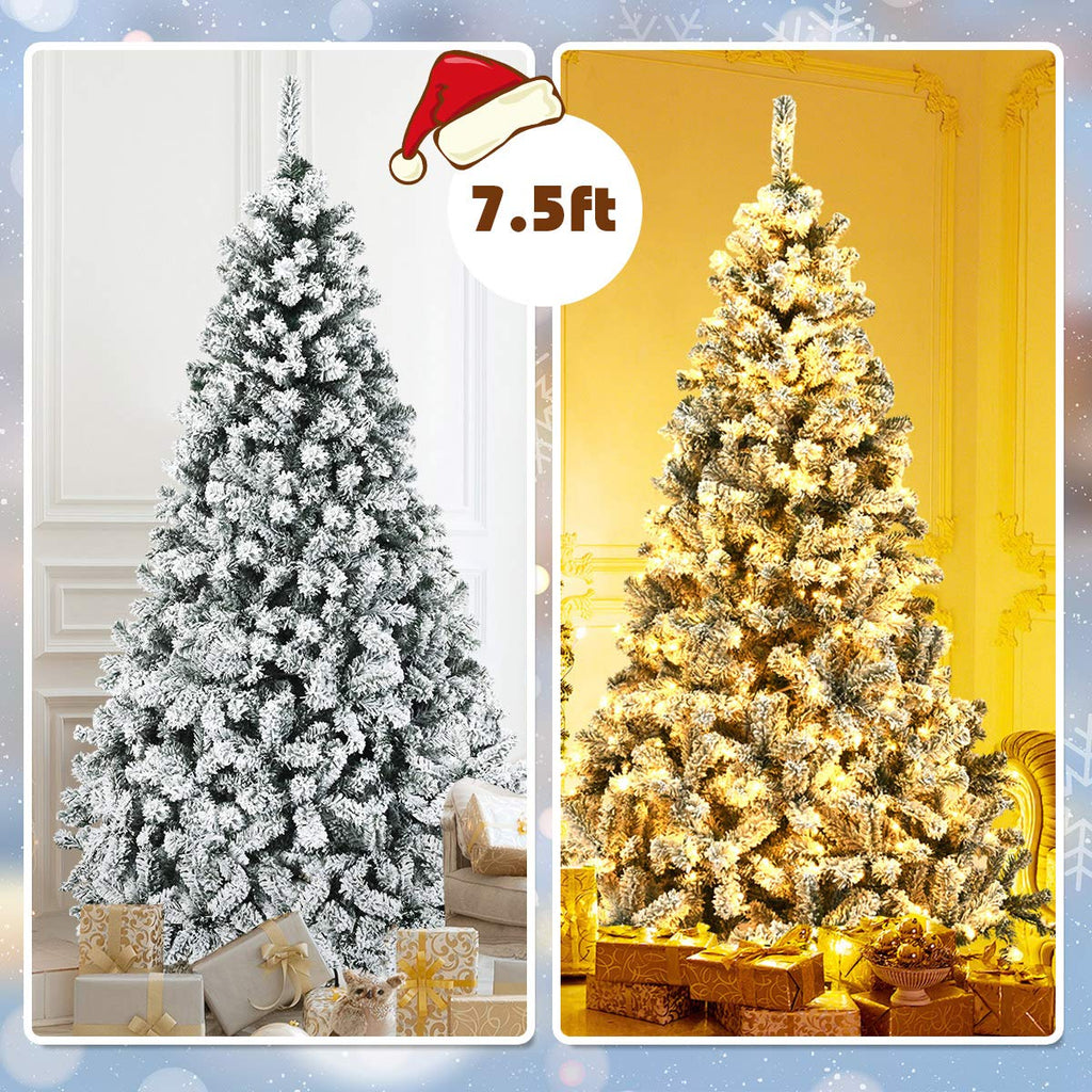 Goplus 7FT Pre-Lit Artificial Christmas Tree Auto-Spread/Close up Branches 11 Flash Modes with Multicolored 400 LED Lights & Metal Stand