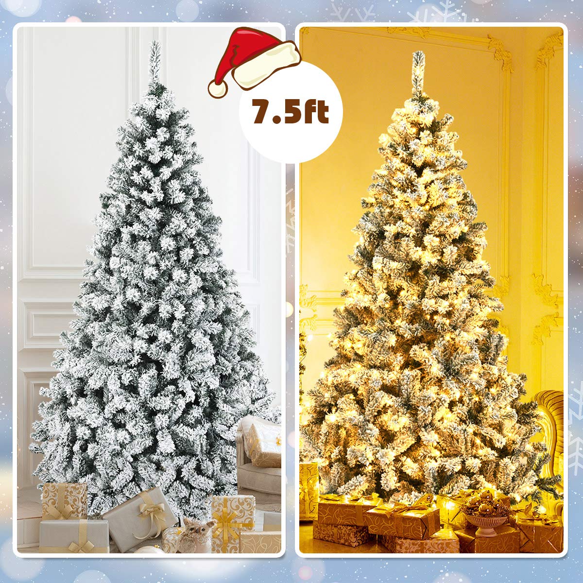 Goplus 7FT Pre-Lit Artificial Christmas Tree Auto-Spread/Close up Branches 11 Flash Modes with Multicolored 400 LED Lights & Metal Stand