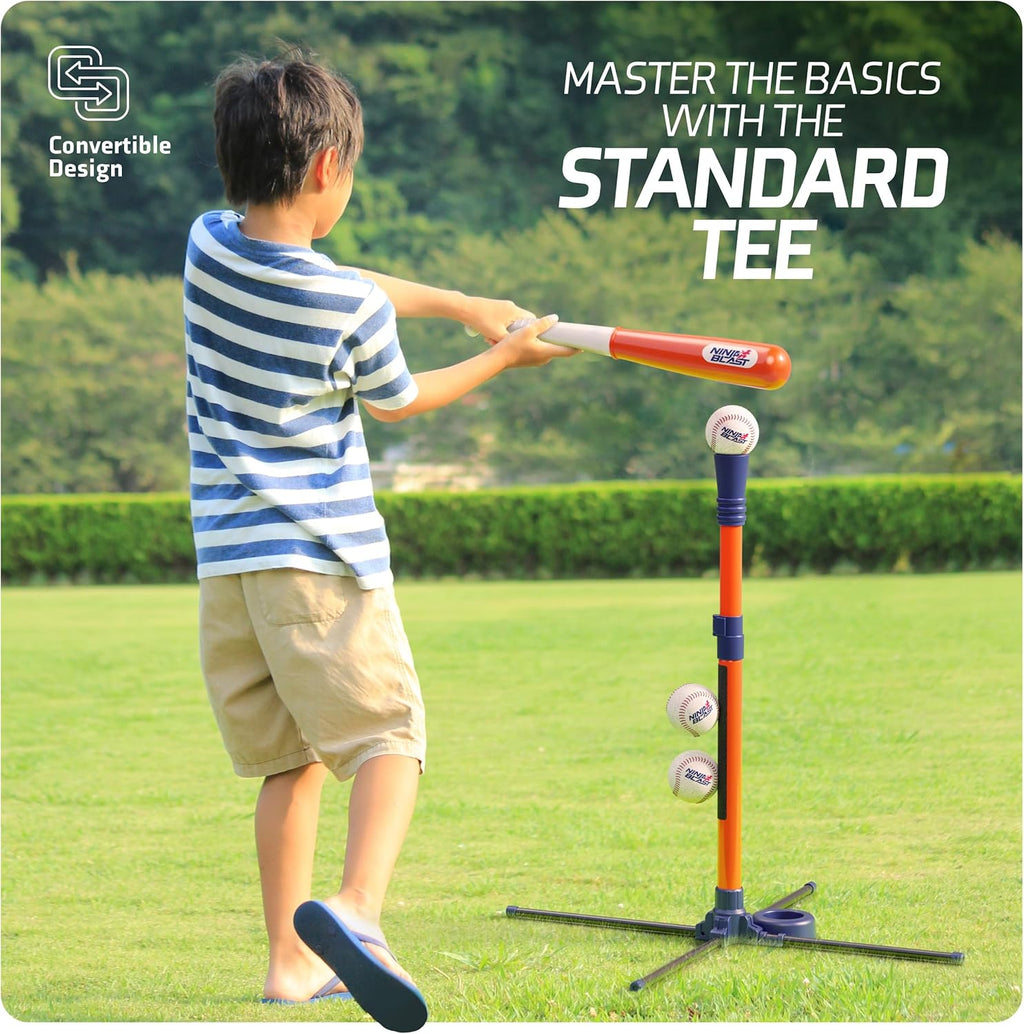 Ninja Blast Tee Ball Set for Kids - 5 Year Old Boy Birthday Gift - Baseball Batting Tee- T Ball Set for Toddlers 3-5 4-6 - Toys for Ages 3 4 5 6 Year Old Boy - Toddler Outdoor Toys, Baseball Tee