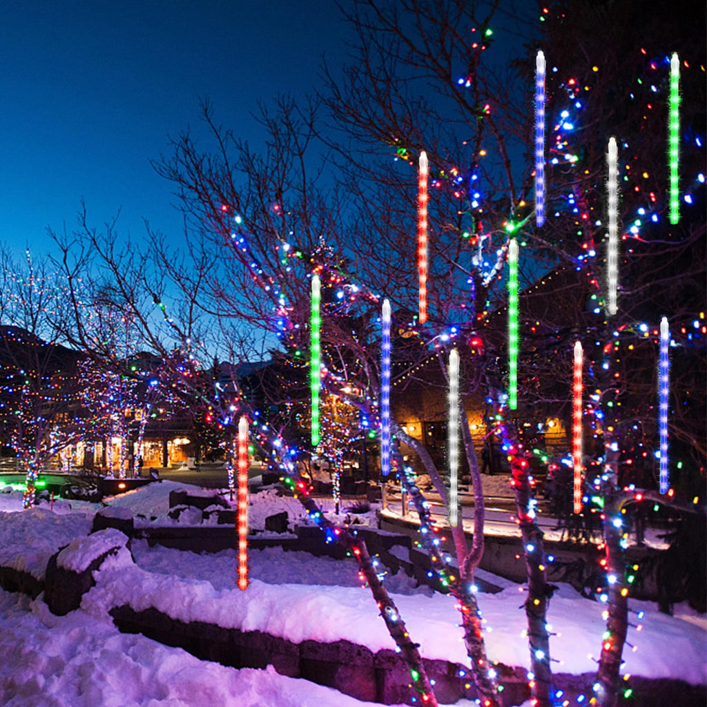 Meteor Outdoor Icicle Lights - 12 Inch, 288 LED, Snow Falling, Connectable, Red & Green, Xmas Wedding Party Tree Decor
