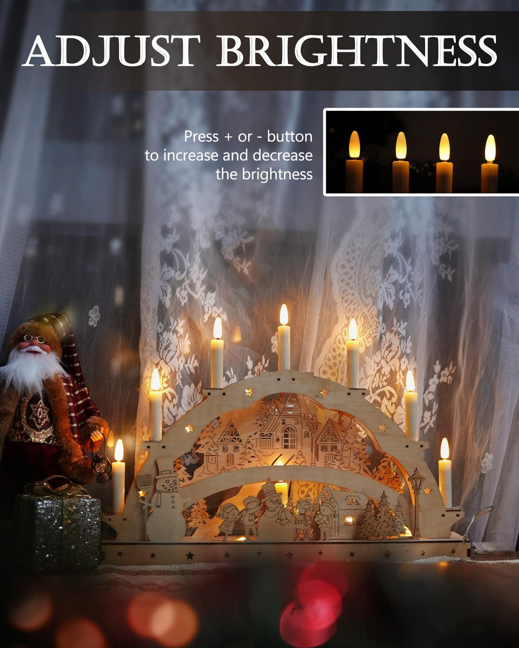 FPOO Christmas Decorations Indoor, 3 PCS Waxy Christmas Tree Candles with Remote Timer, Battery LED Candlesticks for Window, Table Centerpiece, Xmas Decor, Gift (7.5 inches)