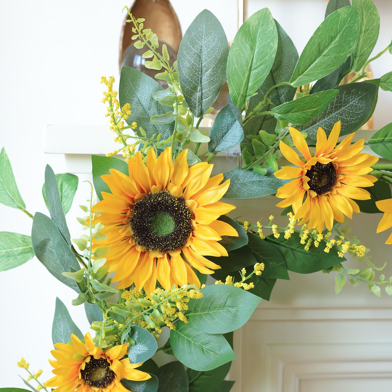 Mizii Artificial Sunflower Garland 6FT Fake Silk Sunflowers Flower Garland Autumn Hanging Vines Decorations for Kitchen Table Centerpieces Room Wall Party Wedding Birthday Fall Decor (Orange)