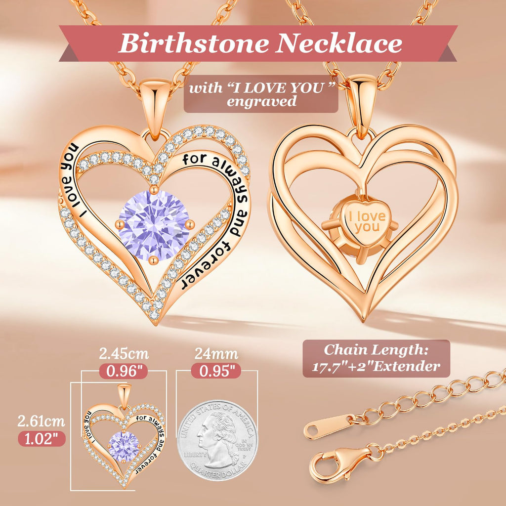 CDE Forever Love Heart Necklaces for Women, Wedding Anniversary, Valentine's，Birthday Mothers Christmas Day Gifts for Mom, Mother, Wife, S925 Silver Jewelry with Birthstone Pendant