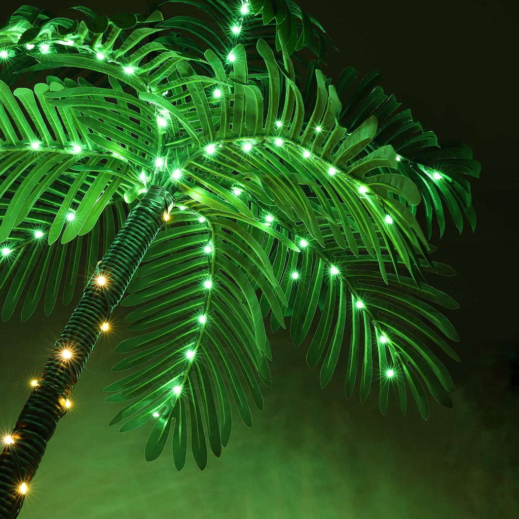 OUSHENG Lighted Palm Tree Bar Outdoor Christmas Decorations Decor, Light Up LED Artificial Fake Faux Trees Lights for Outside Patio Yard Pool Porch Deck Party Tropical, 6FT