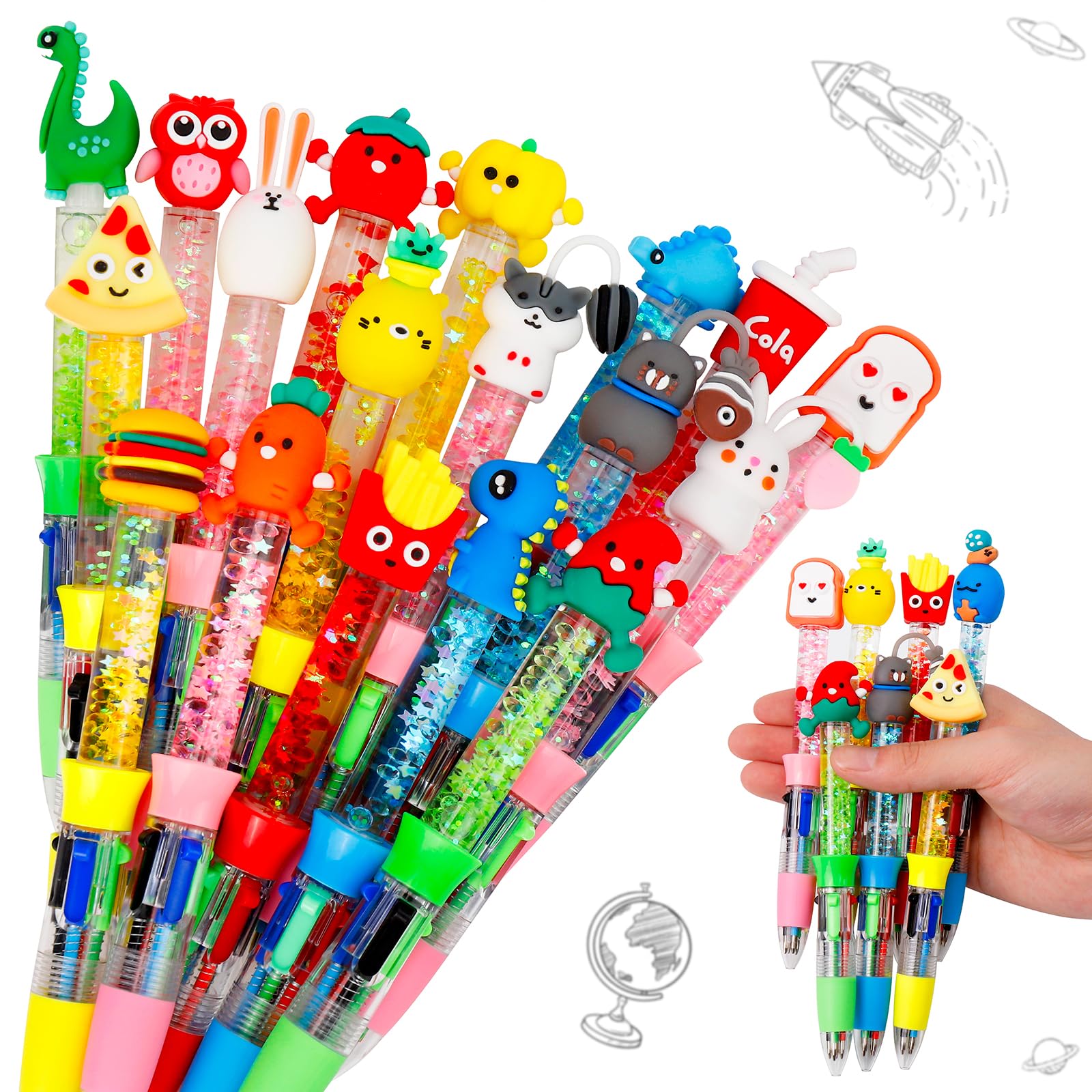 CZWZ 20Pcs Mini Multicolor Pens in One 4-in-1 Cute Pens Bulk for Kids, Fun Kawaii Ballpoint Pens for Birthdays and Children's Party Favors Gifts Teacher School Supplies