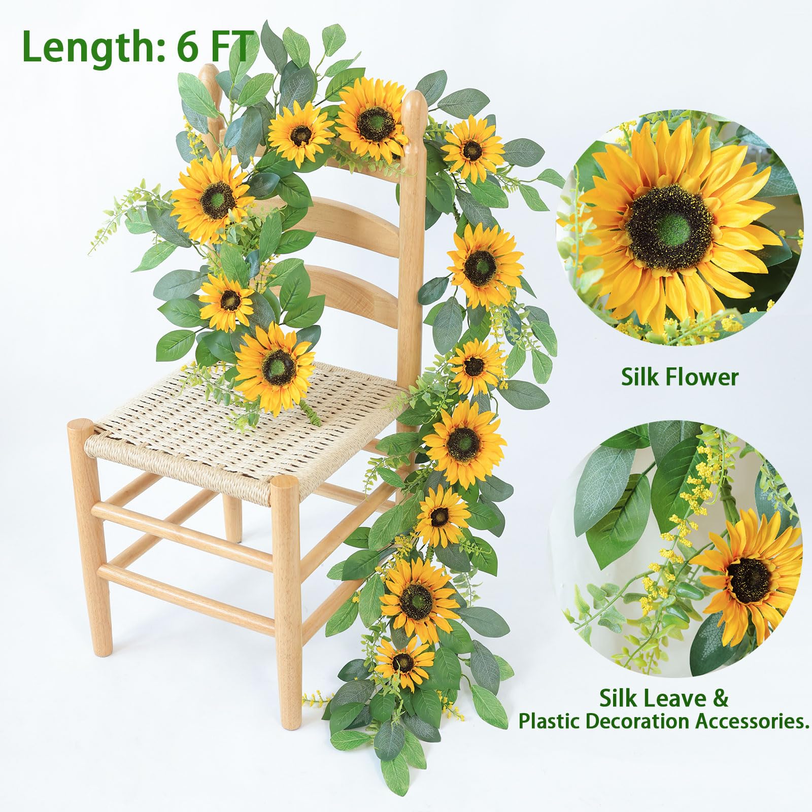 Mizii Artificial Sunflower Garland 6FT Fake Silk Sunflowers Flower Garland Autumn Hanging Vines Decorations for Kitchen Table Centerpieces Room Wall Party Wedding Birthday Fall Decor (Orange)