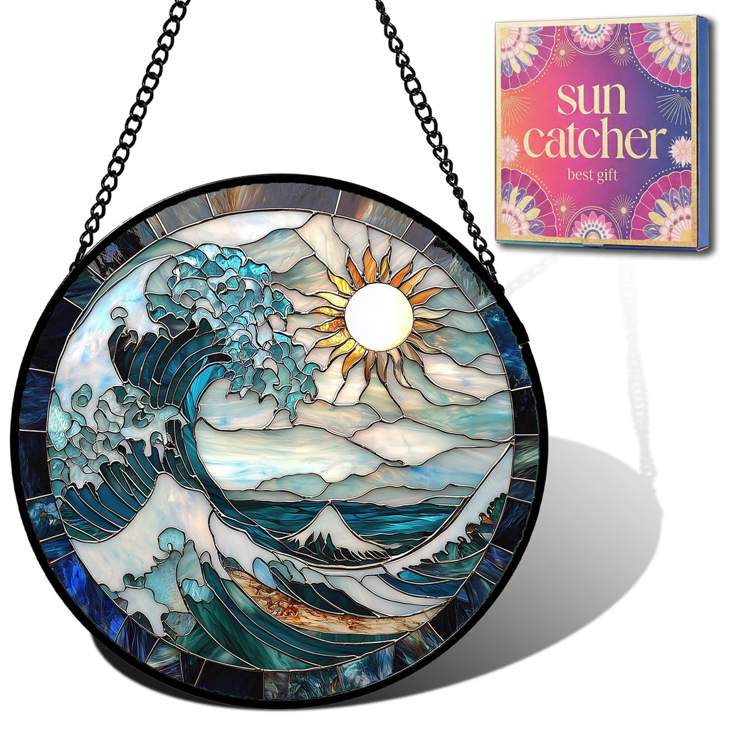 Birthday Gifts for Women - Beach Shell Faux Stained Glass Window Hanging Sun Catcher for Door Garden Acrylic Ocean Decor Mother's Day Christmas for Mom Men Nana Grandma Sisters 6.3"