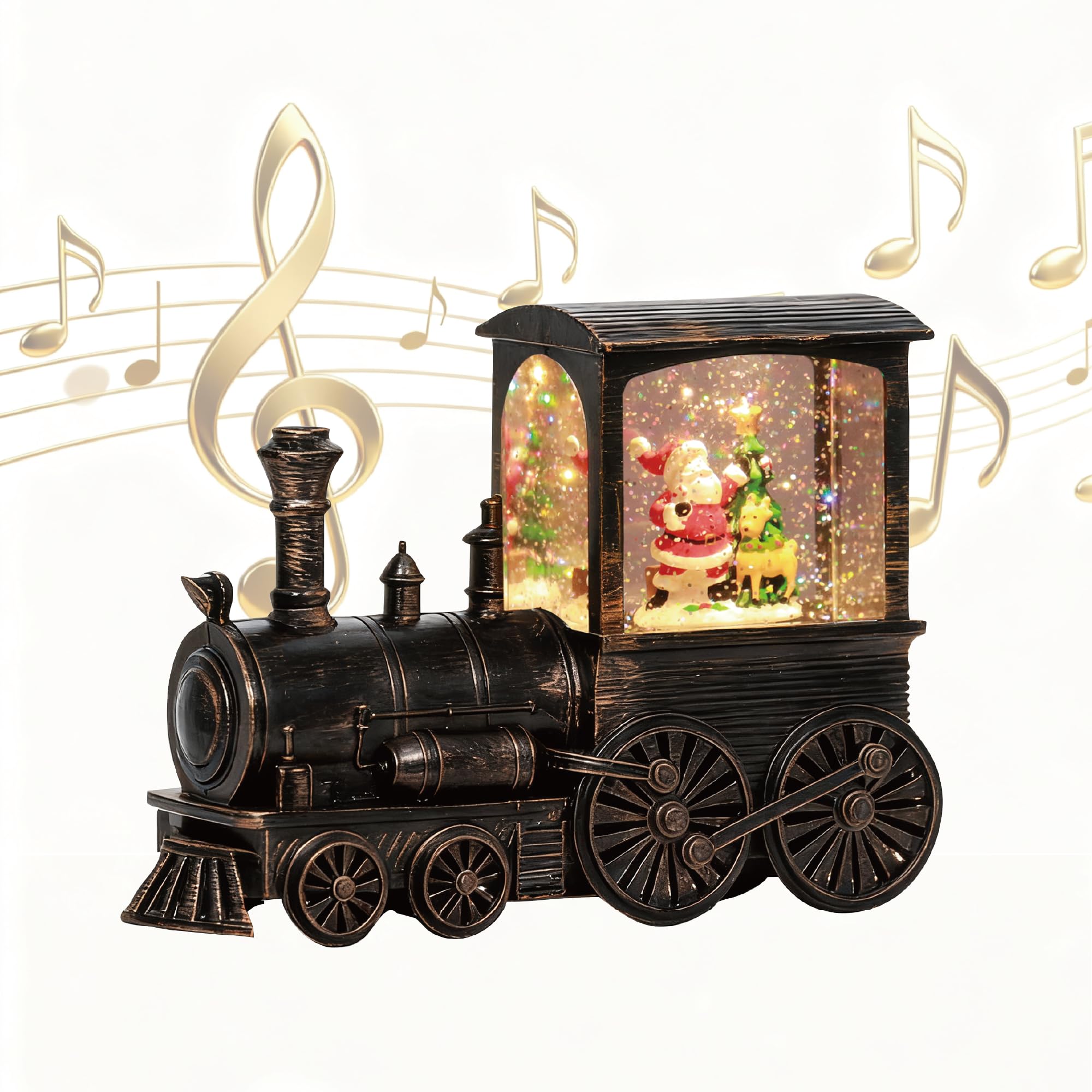Christmas Snow Globes Vintage Train Santa Claus Snow Globe with Glitter Spinning Water Lantern and 8 Songs, Auto 6H Timer Christmas Globe for Christmas Home Decor Holiday Party Gifts