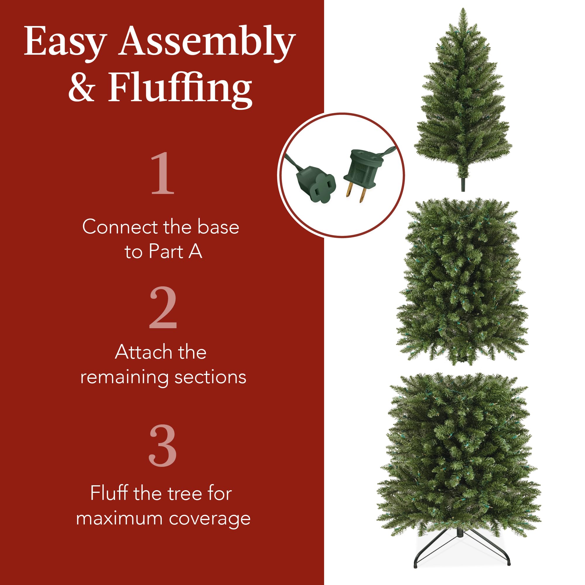 Best Choice Products Prelit Pencil Christmas Tree, 6ft Premium Artificial Tree, Realistic Lighted Spruce Holiday Decor w/Warm White Lights, Base