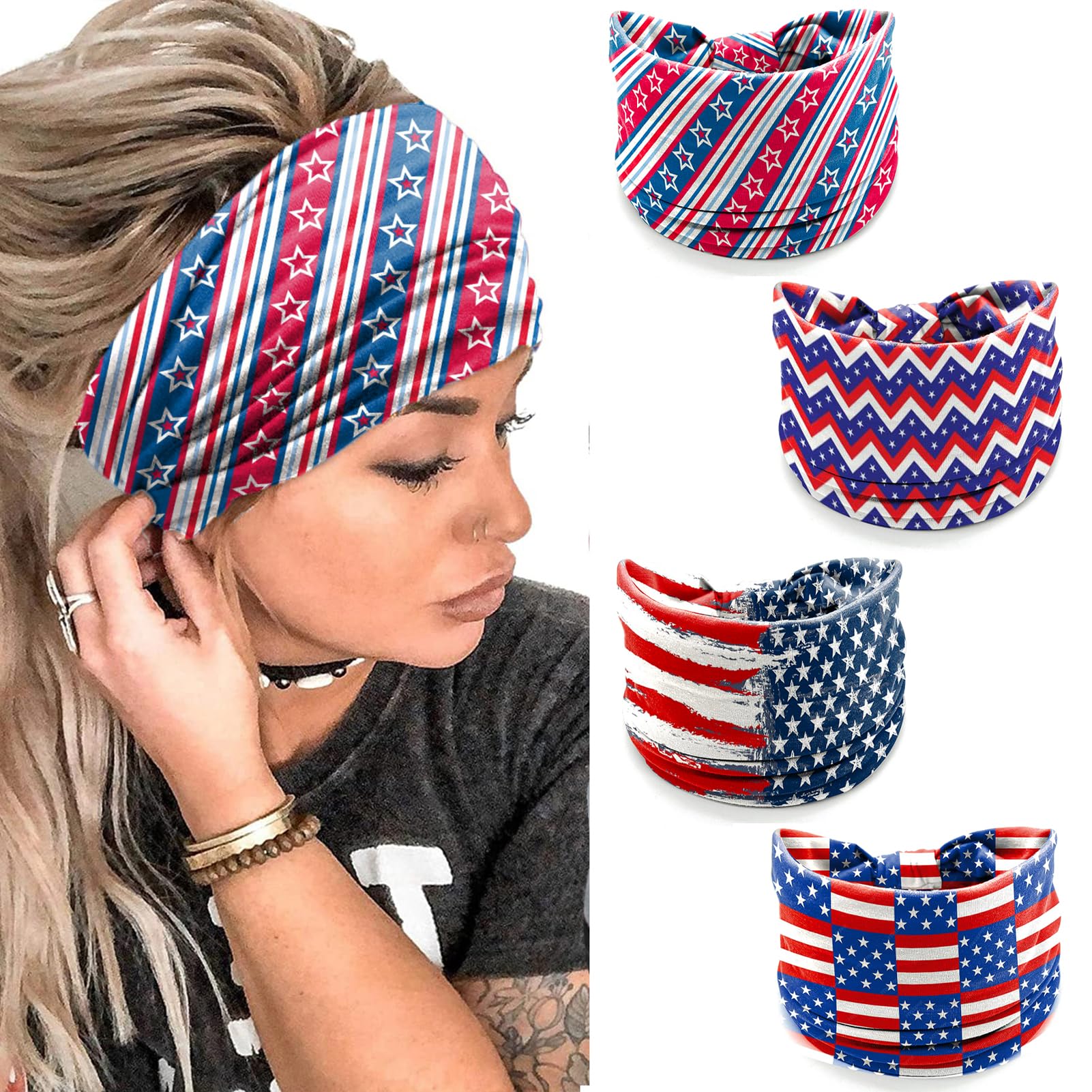 winthrop 4 Pack Autumn Maple Leaf Headbands for Women, Thanksgiving Wide Stretchy Yoga Workout Hair Bands, Soft Non-Slip Fall Turban Headwraps for Running Makeup Everyday Use