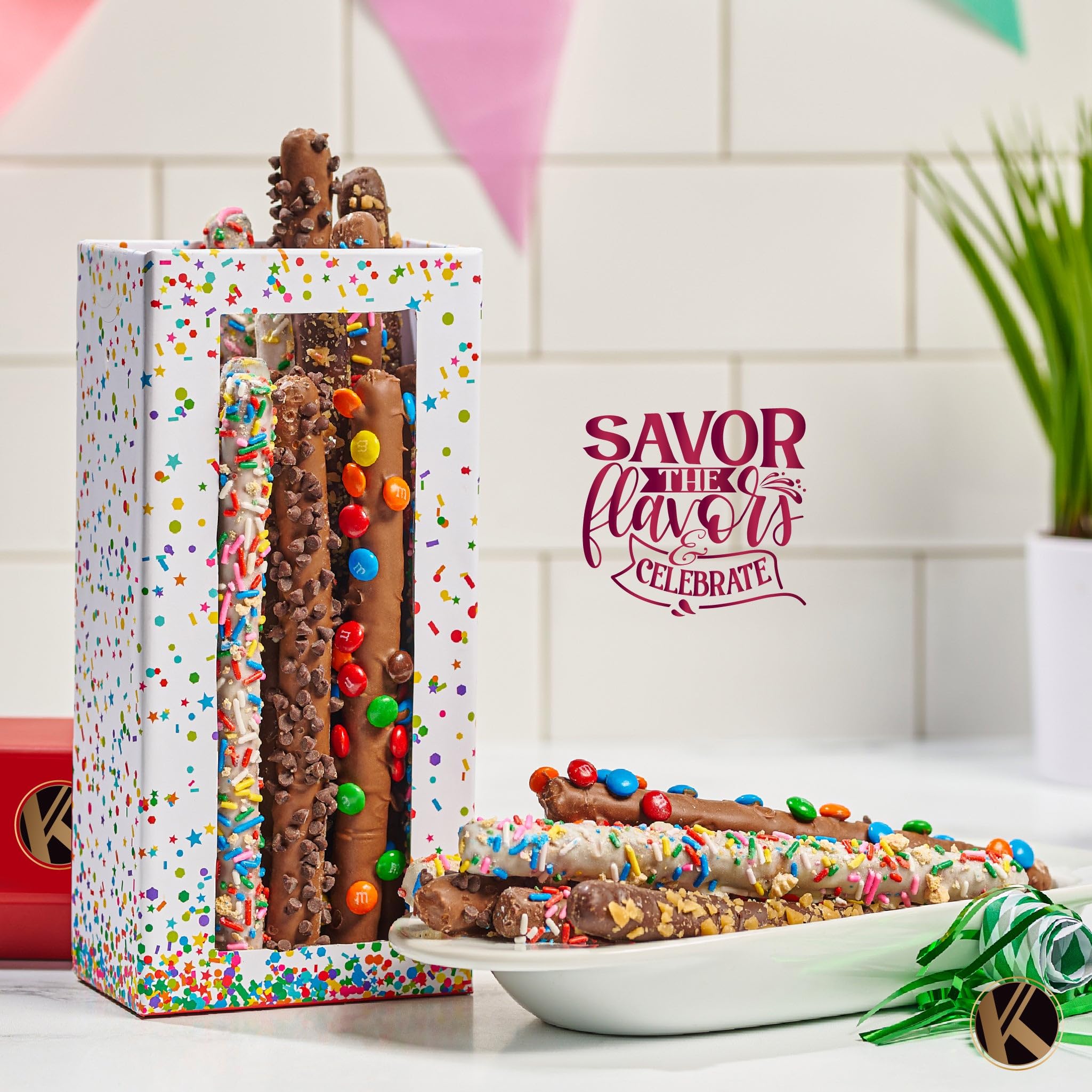 KREMERY Creamy Chocolate Cravings - Fathers Day Treats, Gift For Dad, Chocolate Covered Pretzel Rods Gift Basket with Candied Toppings (8 Pretzels) Sweet Treats in Clear Tube Kosher