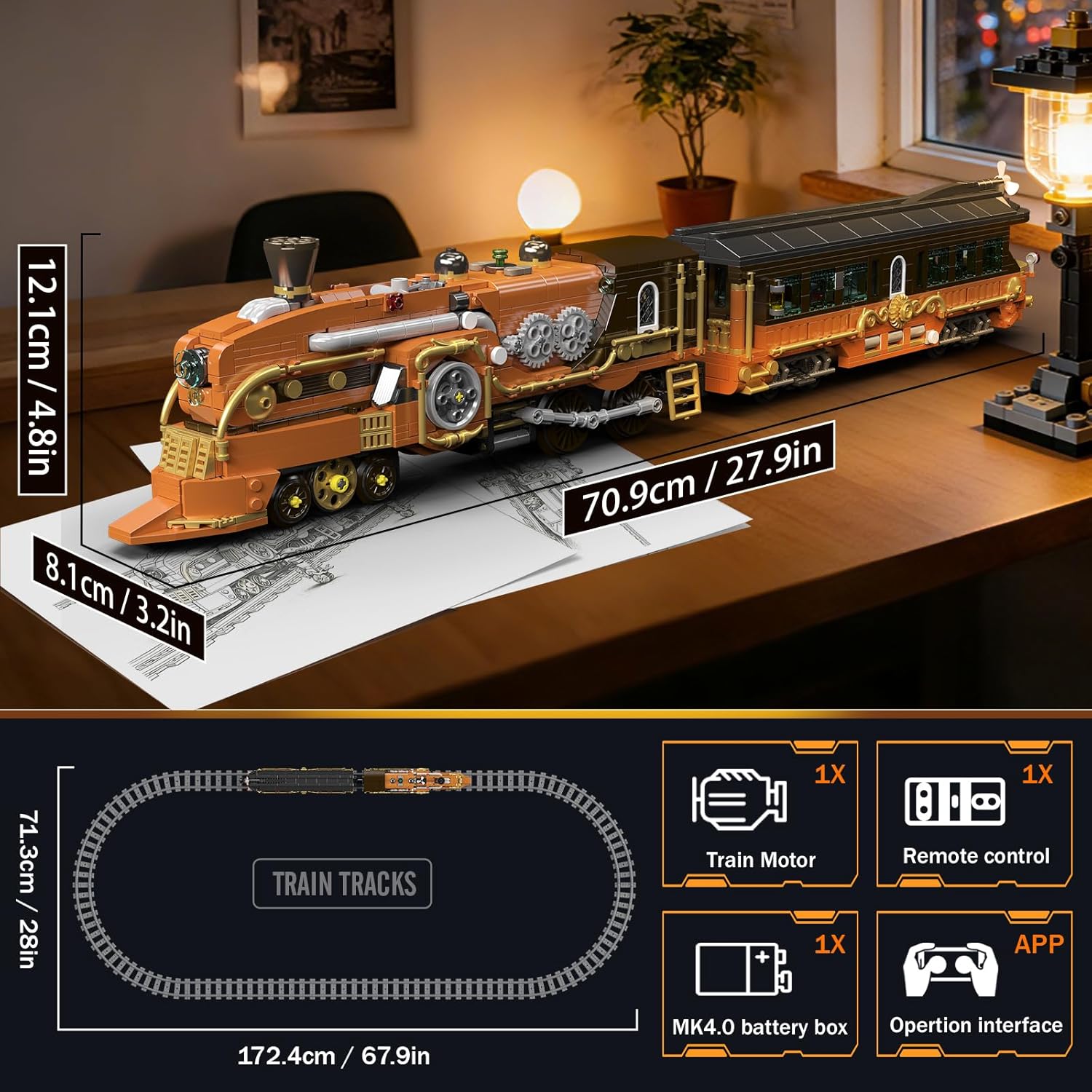 Mould King 12046 Steampunk Train Building Set, Remote/App Control Locomotive Model Kit with Tracks, Engineering Building Kit for Adults Teen(1954 PCS)