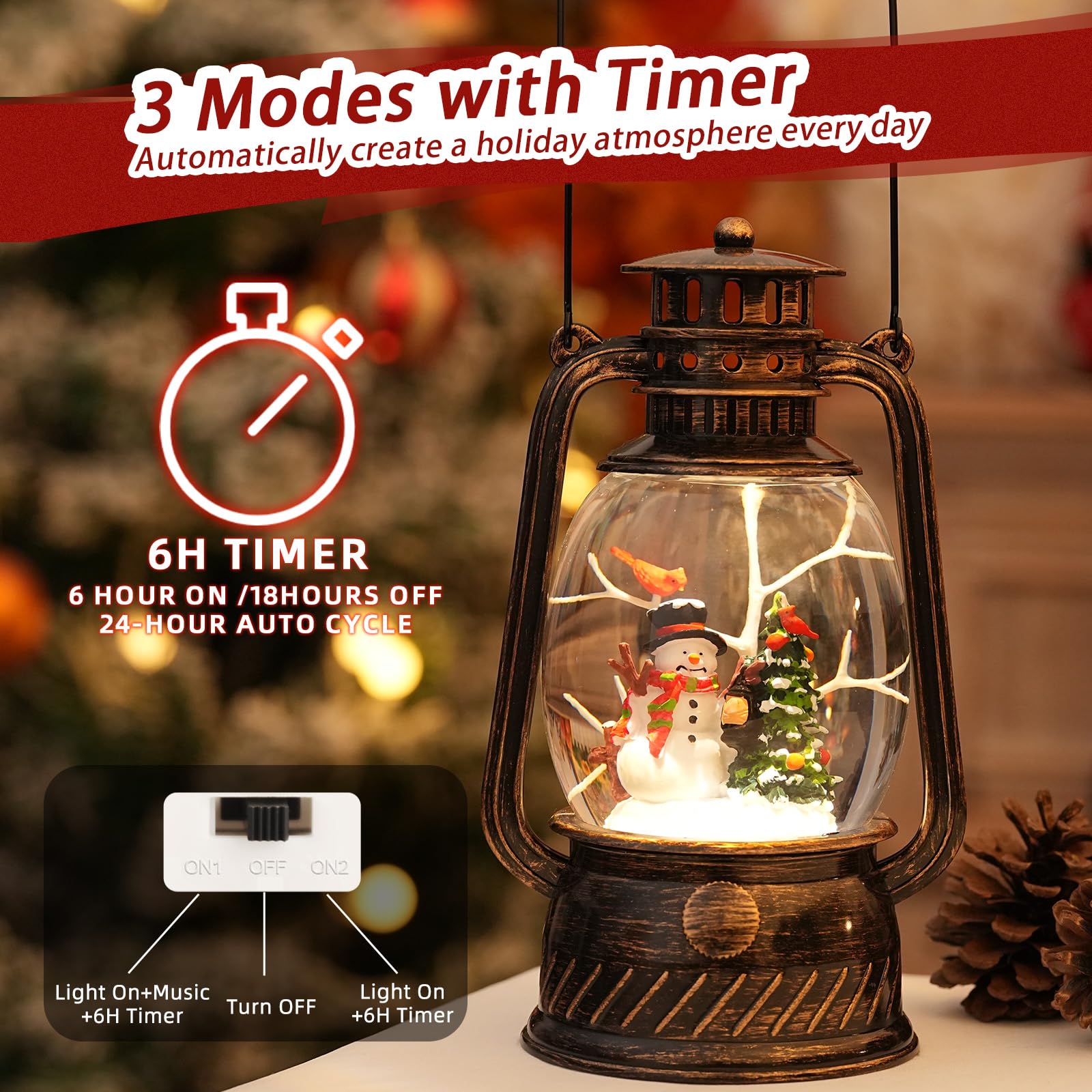 Snow Globe Christmas Decorations Indoor, Santa Claus Lighted Musical Christmas Snow Globes Lantern with Glitter & 6H Timer, Santa Claus Christmas Decorations for Home
