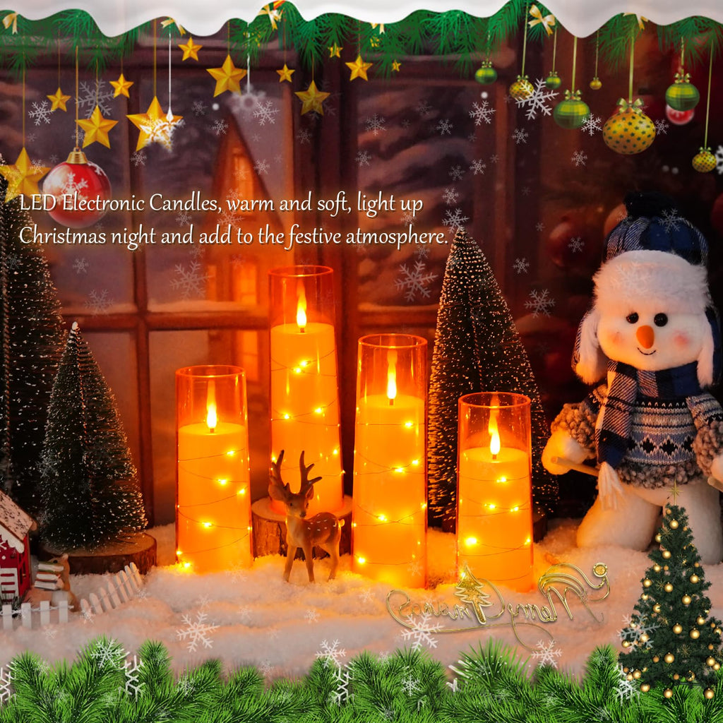 kakoya Flameless LED Candles with Timer 5 Pc Flickering Flameless Candles for Romantic Ambiance and Home Decoration Stable Acrylic Shell,with Embedded Star String，Battery Operated Candles（Red）