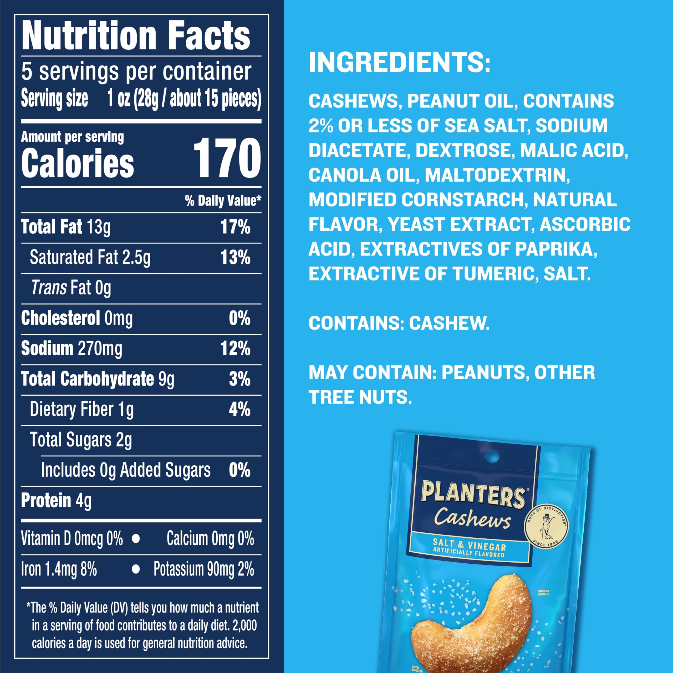 PLANTERS Cashews Dill Pickle - Trail Mix Snack Packs - Snacks with Dill Pickle, Snack Pack, Party Trail Mix, 5 Oz Bag, Pack of 1