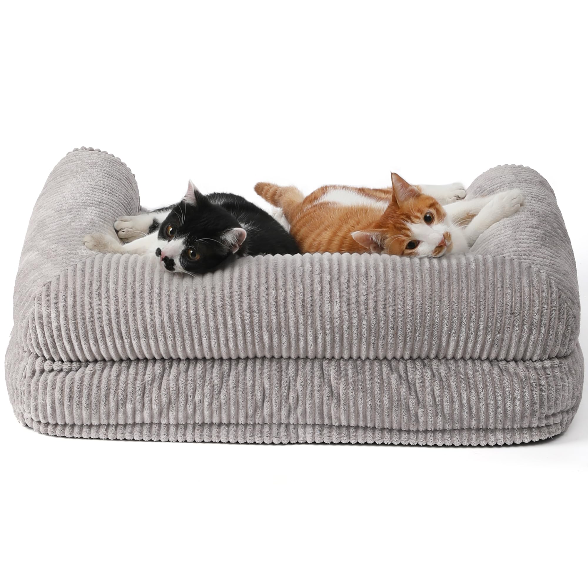 FUKUMARU Dog Couch Bed, Corduroy Cozy Cat Bed for Indoor Cats with Washable Cover, 28in Waterproof Orthopedic Dog Beds Sofa for Small Dogs and Large Cats, Cute Warm Cotton Pet Sofa, Green