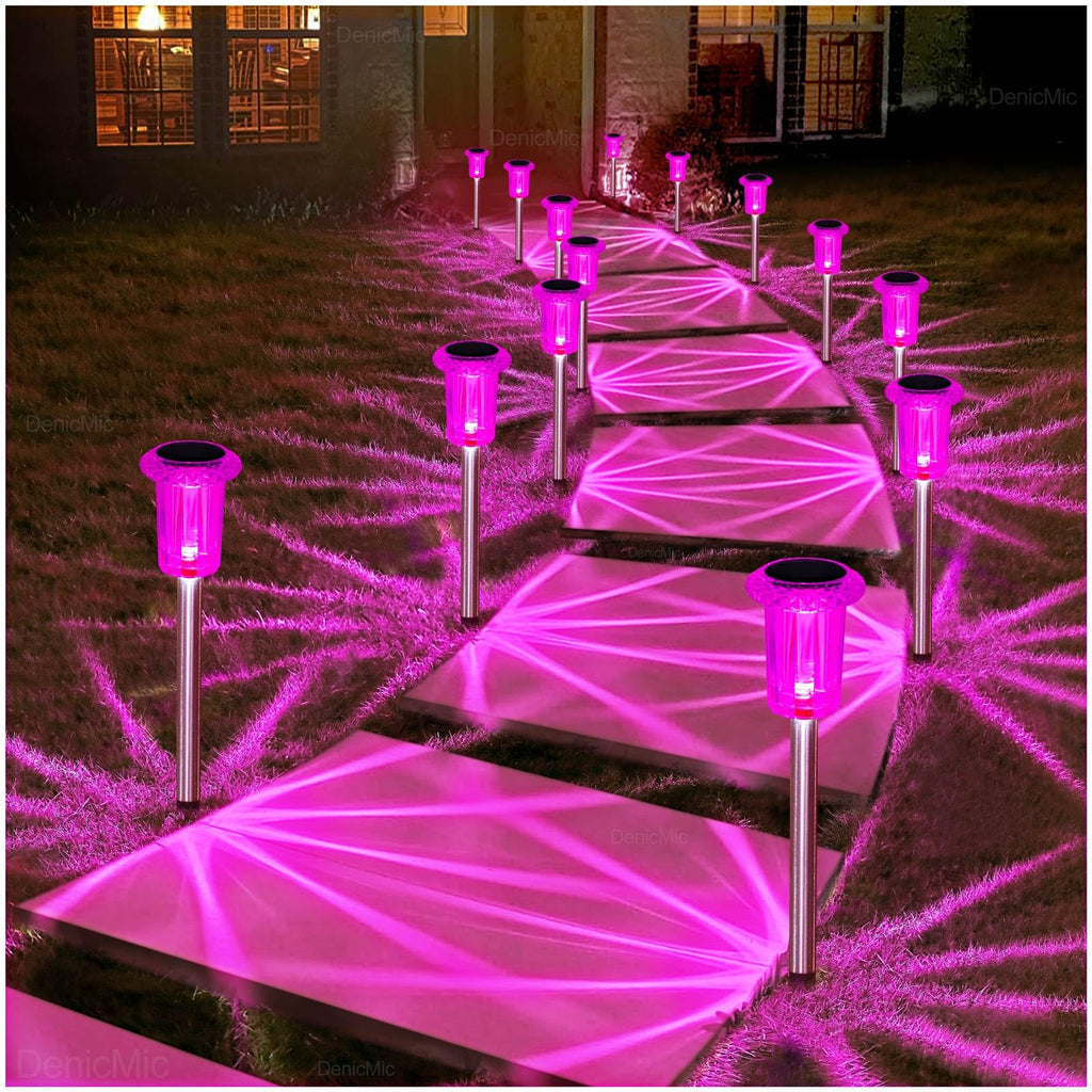 DenicMic Solar Lights Outdoor 10 Pack Waterproof 6000K Cold White LED Stainless Steel Stake Outside Lights for Yard Pathway Garden Driveway Walkway Landscape Path Lighting