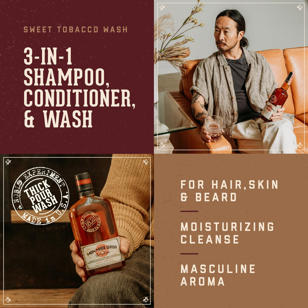 18.21 Man Made Original Absolute Mahogany 3-in-1 Body Wash, Shampoo, & Conditioner for Men, All Hair & Skin Types, Strengthens and Moisturizes in a Manly Aroma, 18oz