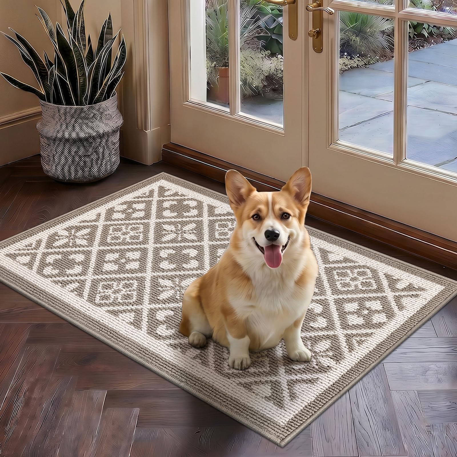 Ileading Christmas Entrance Door Mat, Absorbent Dog Mats for Muddy Paws, Low-Profile Small Red Xmas Decor Kitchen Runner Rug with Non-Slip Backing, Machine Washable Entryway Welcome Mat(Red 24"X36")