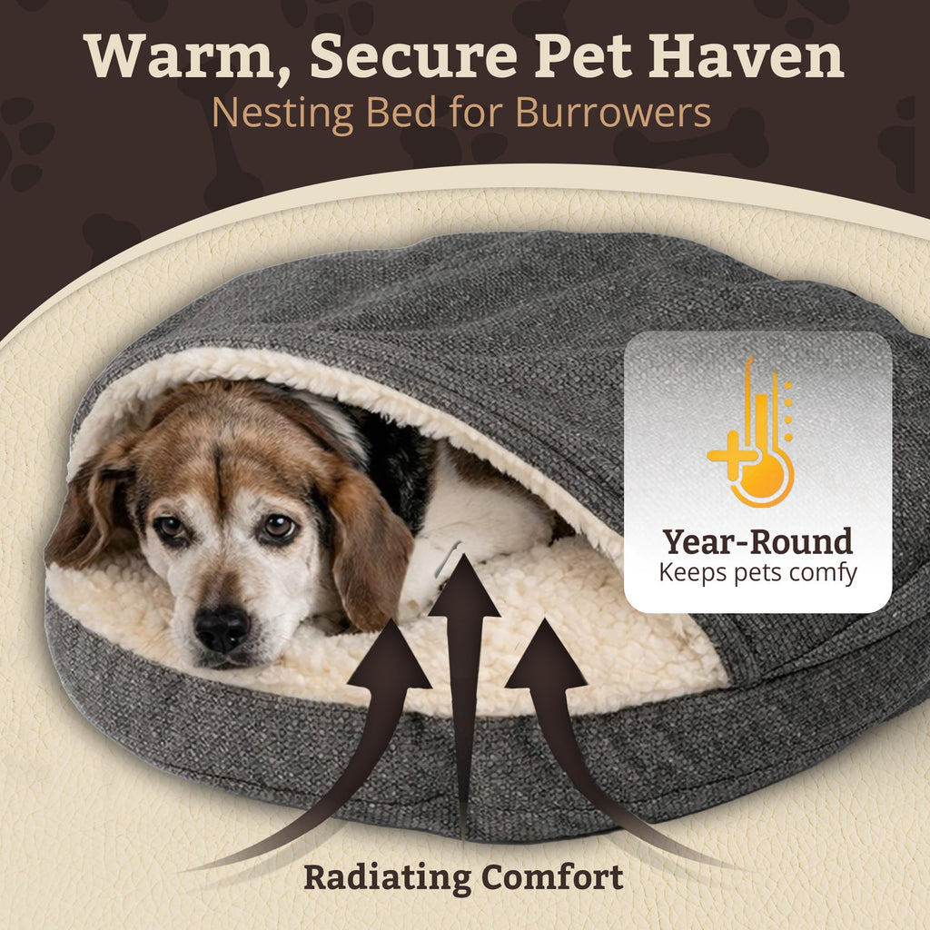 Snoozer Cozy Cave Dog Bed - Indoor Dog Bed with Cover Cave, Covered Calming Burrow for Small Sized Pets with Blanket Attached, Enclosed, Removable Washable Cover - Small, Navy