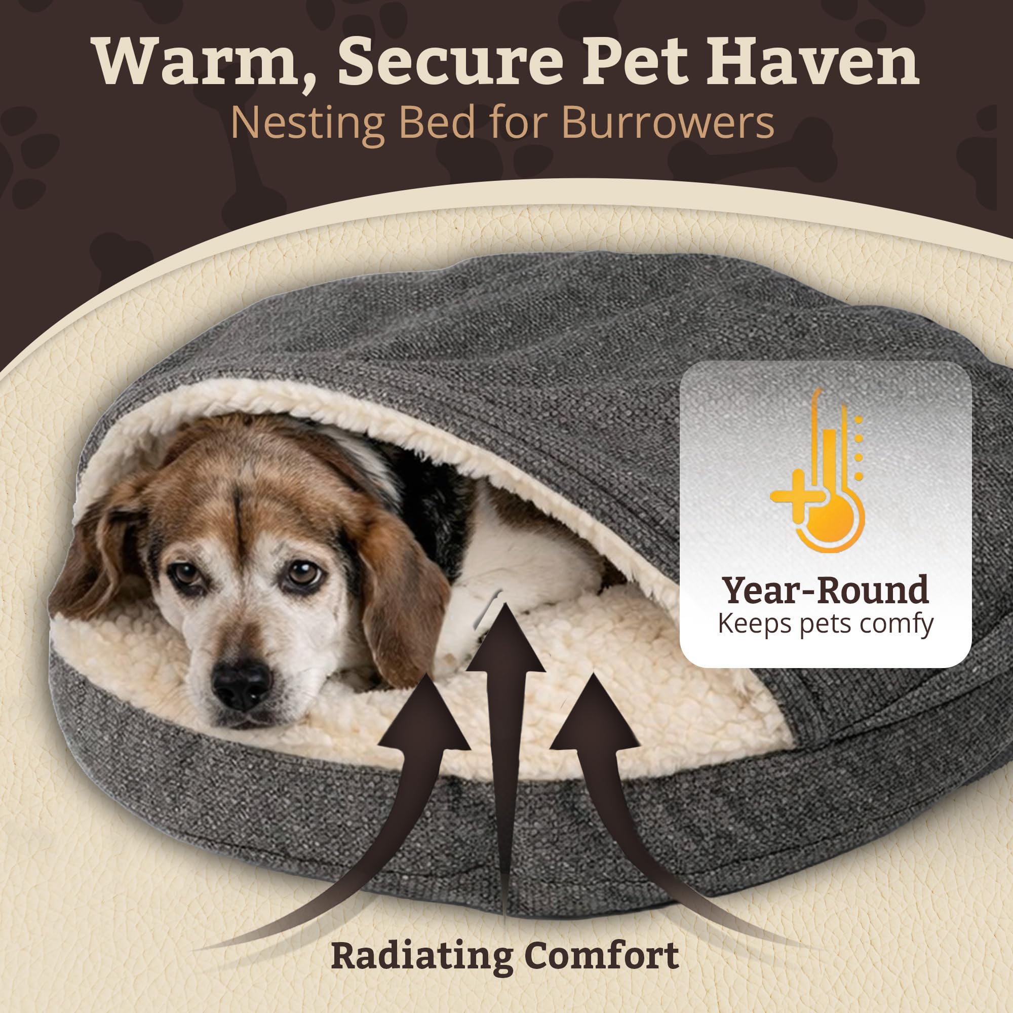 Snoozer Cozy Cave Dog Bed - Indoor Dog Bed with Cover Cave, Covered Calming Burrow for Small Sized Pets with Blanket Attached, Enclosed, Removable Washable Cover - Small, Navy