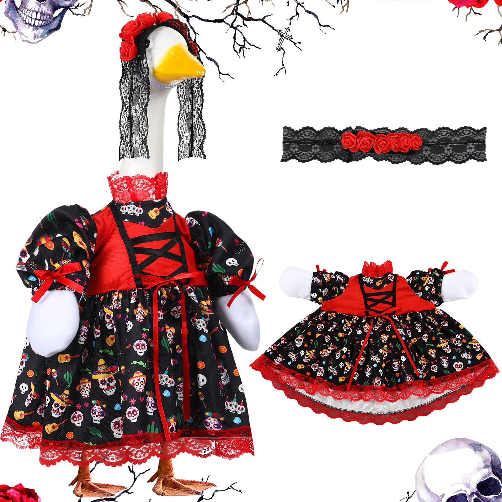 Suzile Fall Maple Porch Goose Outfit Autumn Goose Clothes for 23 Inch Cement or Plastic Geese Costume for Yard Lawn Outdoor Garden Patio Concrete Duck Statue Dress Thanksgiving Party Holiday Decor